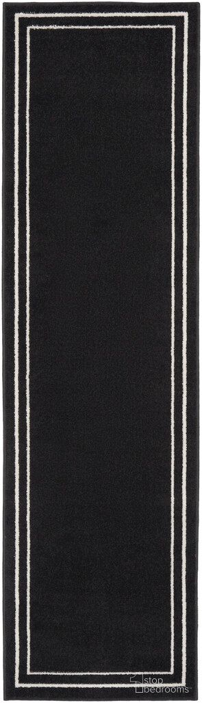 Nourison Essentials 2'2" x 7'6" Contemporary Rug In Black and Ivory