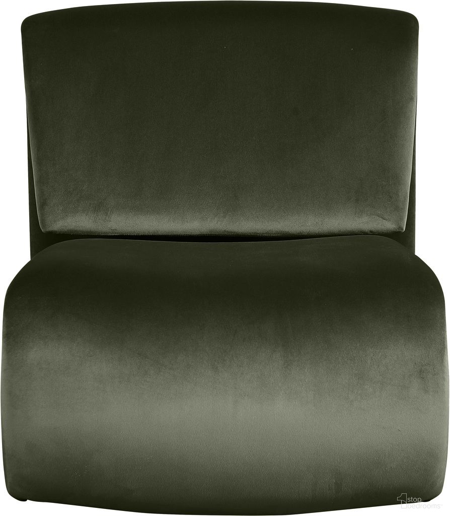The appearance of Nouveau Velvet Accent Chair In Green Velvet designed by Meridian in the modern / contemporary interior design. This green velvet piece of furniture  was selected by 1StopBedrooms from Nouveau Collection to add a touch of cosiness and style into your home. Sku: 33022Green. Material: Velvet.