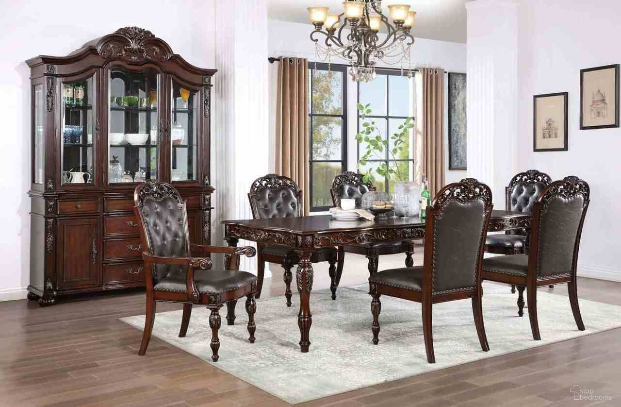 The appearance of Nouvelle Dining Table In Brown Cherry and Espresso designed by Furniture of America in the traditional interior design. This brown cherry and espresso piece of furniture was selected by 1StopBedrooms from Nouvelle Collection to add a touch of cosiness and style into your home. Sku: CM3256CH-T. Table Base Style: Legs. Material: Leather. Table Top Shape: Rectangular. Size: 44" x 95".