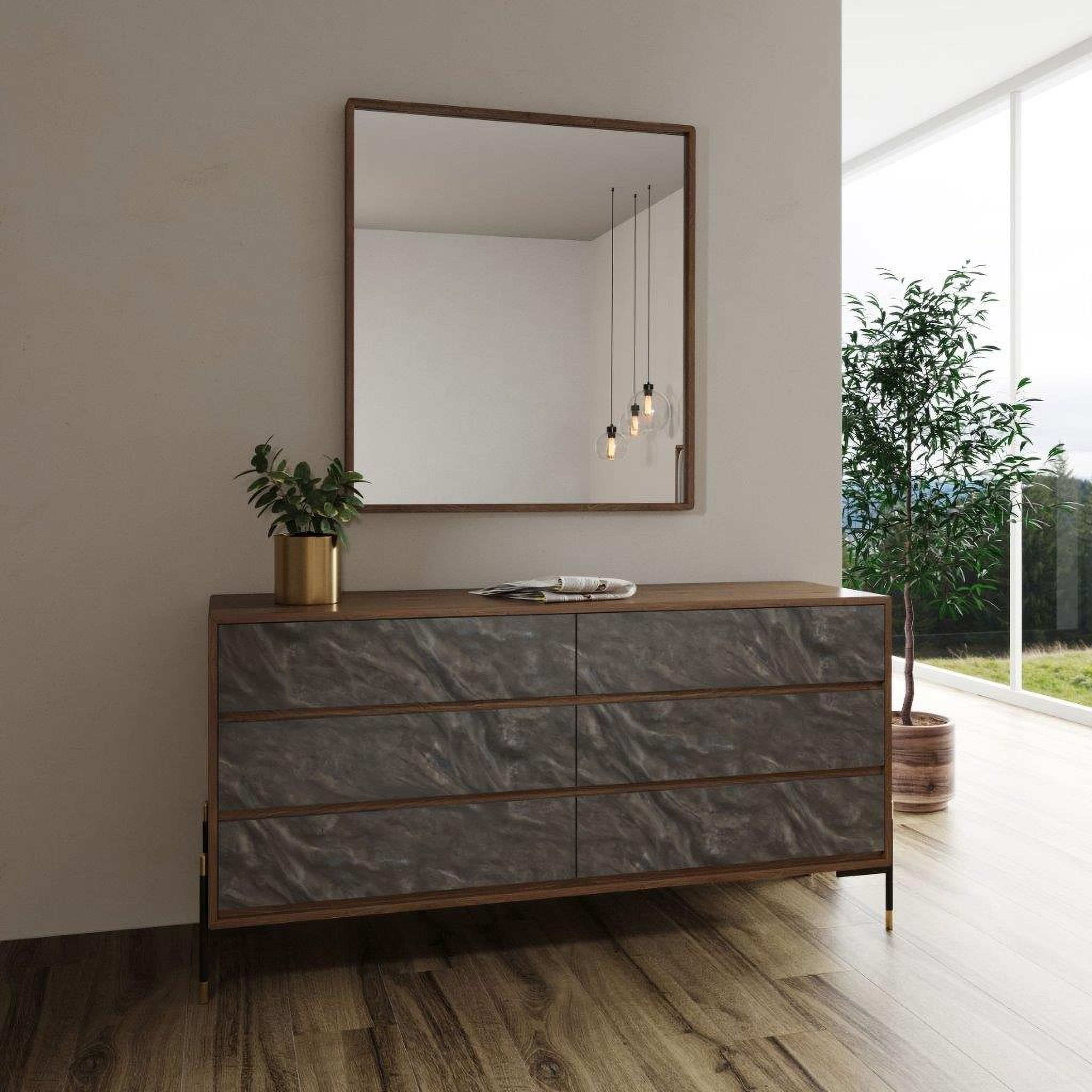 The appearance of Nova Domus Metcalf Mid-Century Walnut And Grey Dresser designed by VIG Furniture in the transitional interior design. This brown piece of furniture  was selected by 1StopBedrooms from Nova Domus Metcalf Collection to add a touch of cosiness and style into your home. Sku: VGMAQT-S831-BR-120-WAL-DRS. Material: Wood.