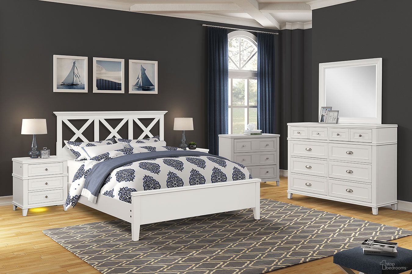 The appearance of Nova II Panel Bedroom Set (White) designed by Bernell in the transitional interior design. This white piece of furniture was selected by 1StopBedrooms from Nova II Collection to add a touch of cosiness and style into your home. Sku: 1280-106;1280-122. Bed Type: Panel Bed. Bed Size: Queen. Material: Poplar.
