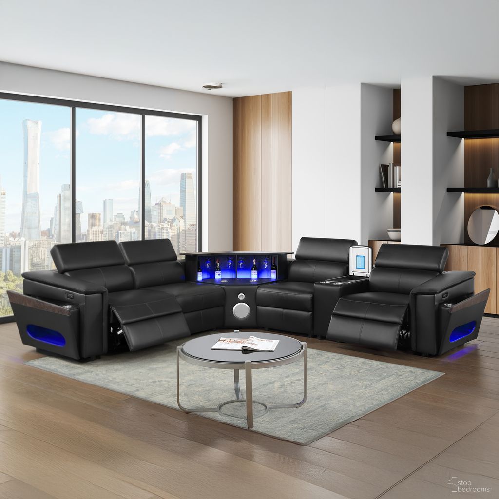 Nova Sectional with 1 Fridge Console In Black