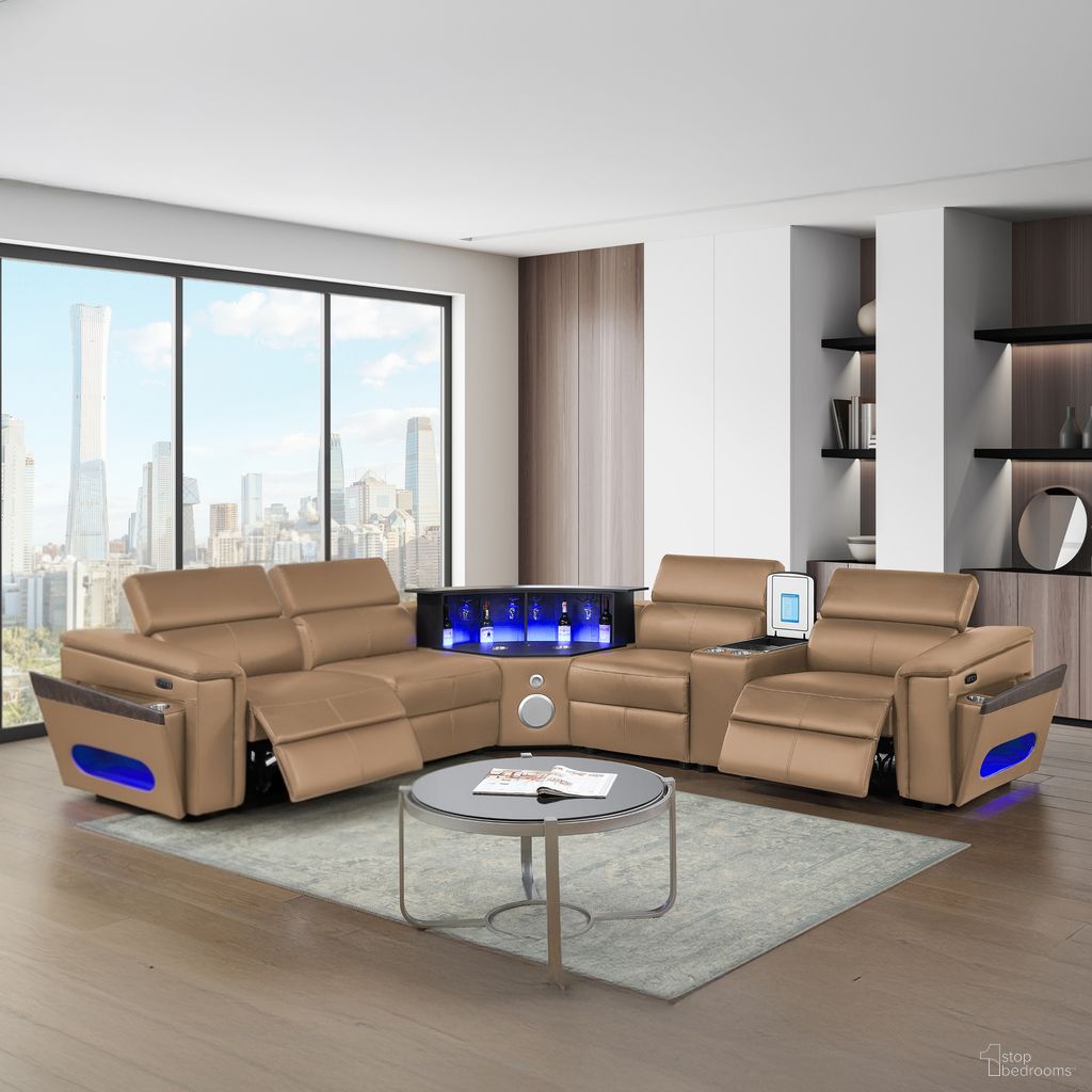 Nova Sectional with 1 Fridge Console In Caramel