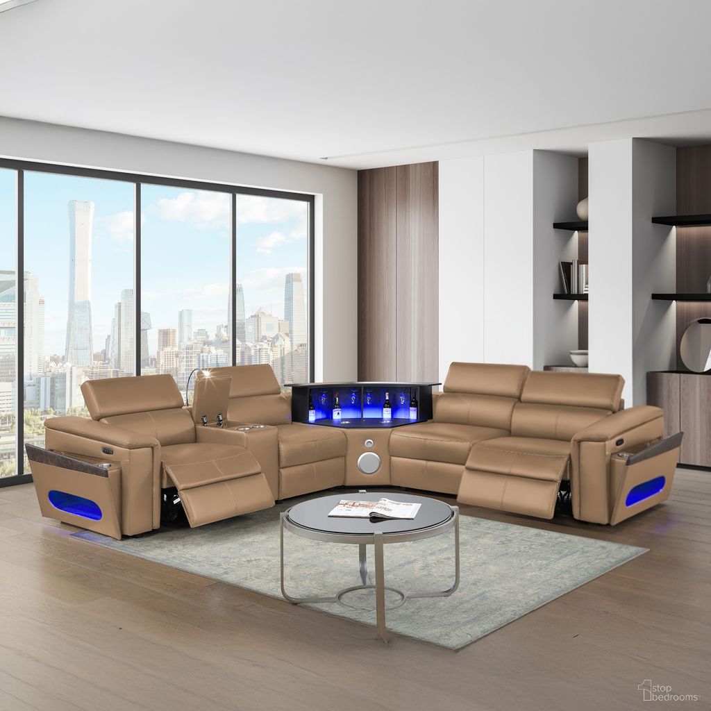 Nova Sectional with 1 Reading Light Console In Caramel
