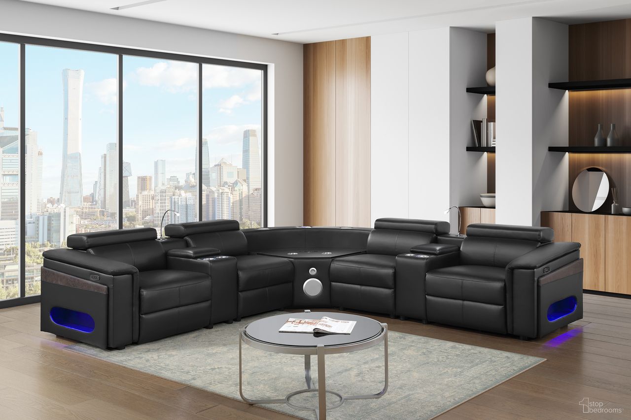 Nova Sectional with 2 Reading Light and Fridge Consoles In Black