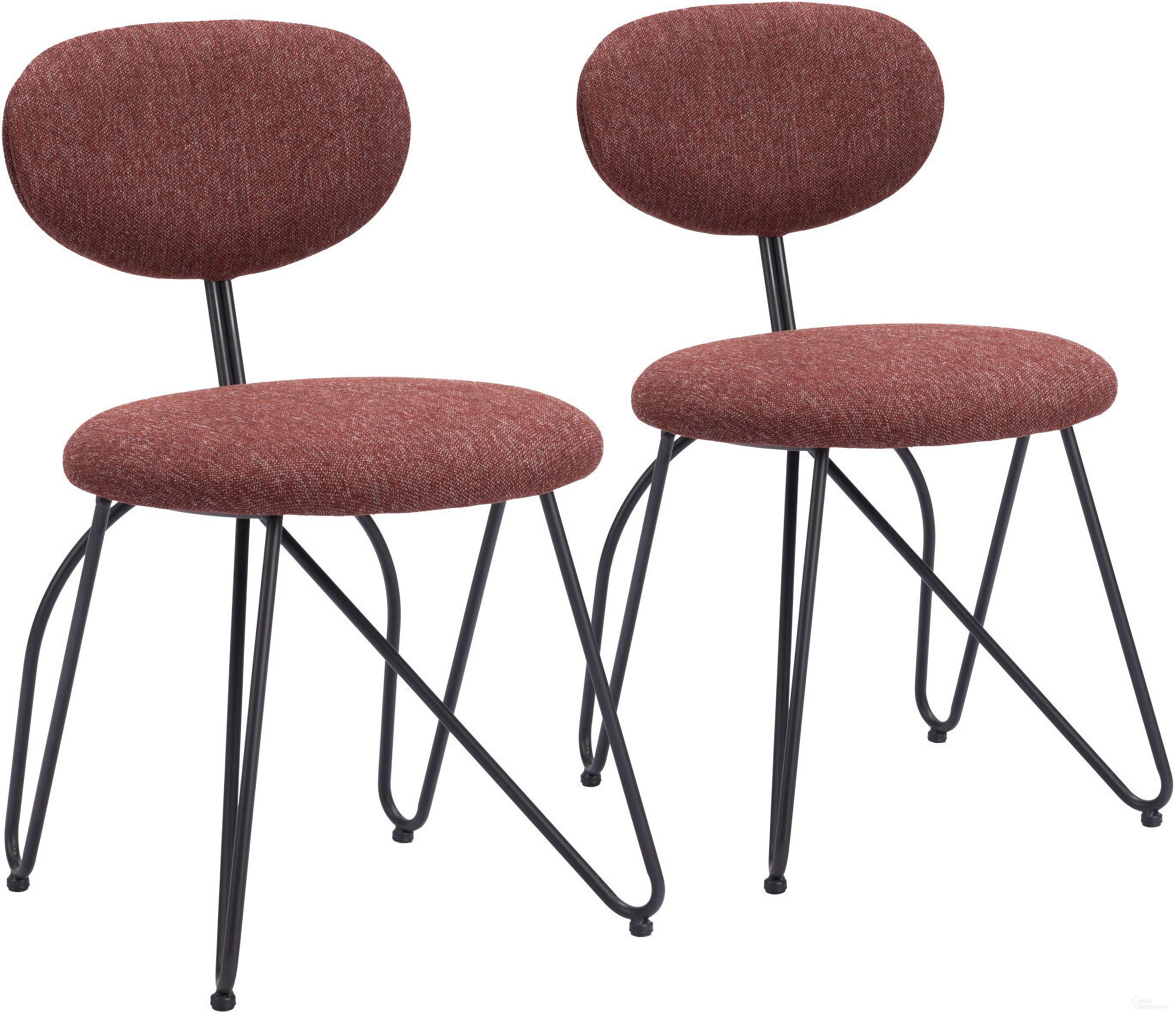 The appearance of Novi Dining Chair Set of 2 In Maroon Brown designed by Zuo Modern in the modern / contemporary interior design. This brown piece of furniture was selected by 1StopBedrooms from Novi Collection to add a touch of cosiness and style into your home. Sku: 110018. Material: Steel. Chair Type: Side Chair.