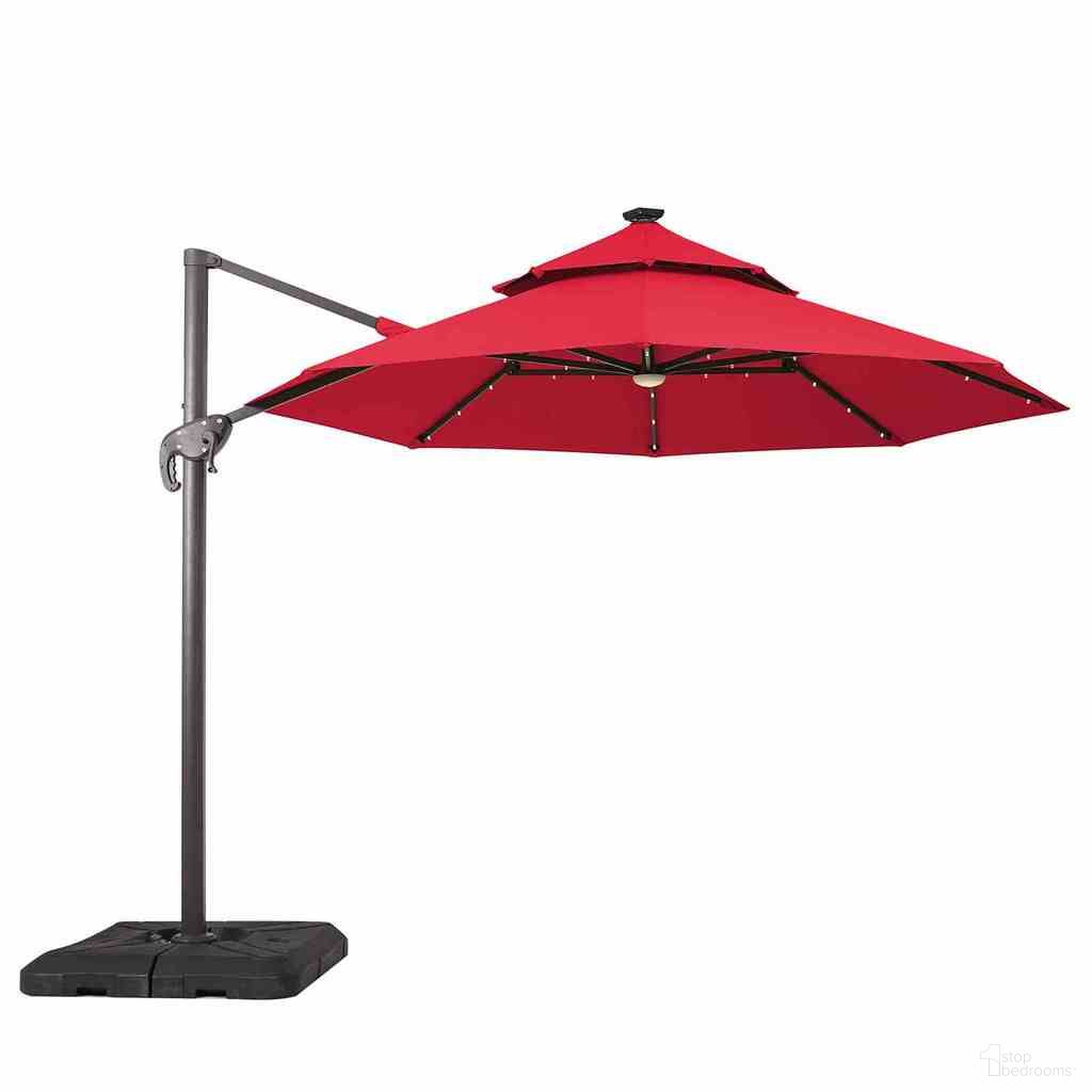 The appearance of Nuti 10 Foot Round Umbrella In LED Light In Red designed by Furniture of America in the modern / contemporary interior design. This red piece of furniture was selected by 1StopBedrooms from Nuti Collection to add a touch of cosiness and style into your home. Sku: LA-A031RD;LA-A033BK. Material: Aluminum.