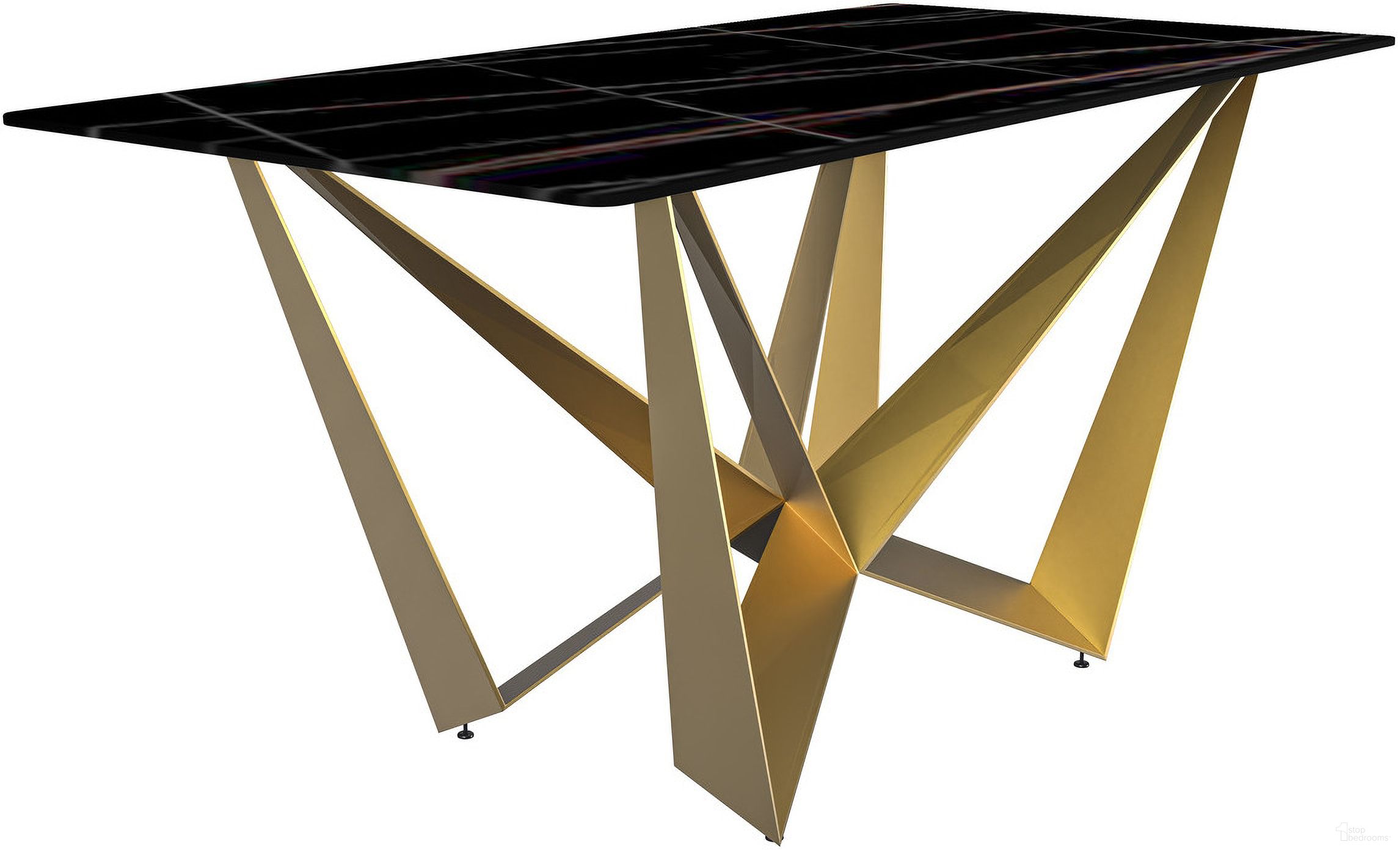 The appearance of Nuvor 55 Inch Dining Table In Black and Gold designed by LeisureMod in the transitional interior design. This gold/black piece of furniture  was selected by 1StopBedrooms from Nuvor Collection to add a touch of cosiness and style into your home. Sku: NTG-55BLG-S. Table Base Style: Double Pedestal. Material: Steel. Table Top Shape: Rectangular. Size: 32" x 55".