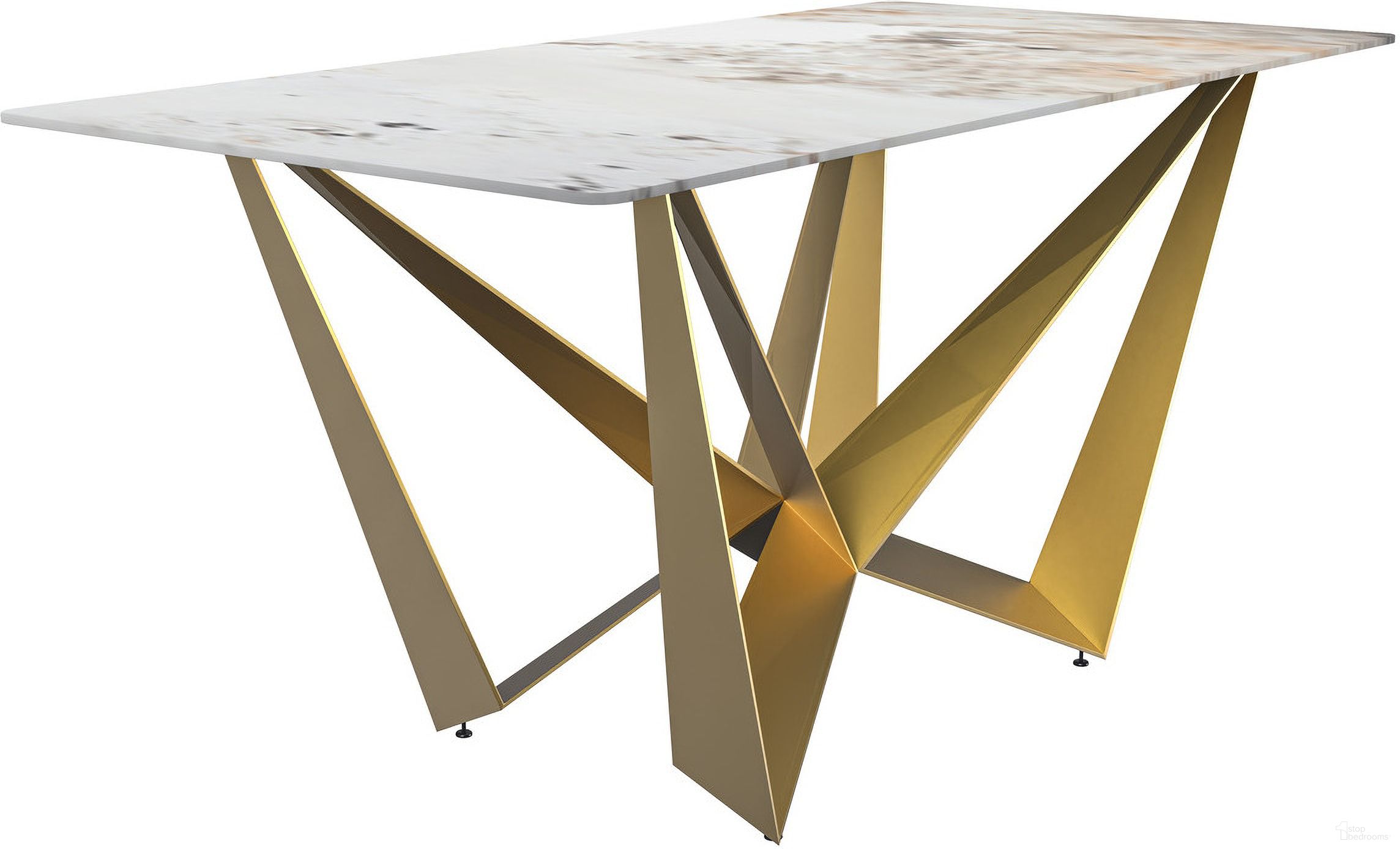The appearance of Nuvor 55 Inch Dining Table In Grey and Gold designed by LeisureMod in the transitional interior design. This grey/gold piece of furniture  was selected by 1StopBedrooms from Nuvor Collection to add a touch of cosiness and style into your home. Sku: NTG-55CG-S. Table Base Style: Double Pedestal. Material: Steel. Table Top Shape: Rectangular. Size: 32" x 55".