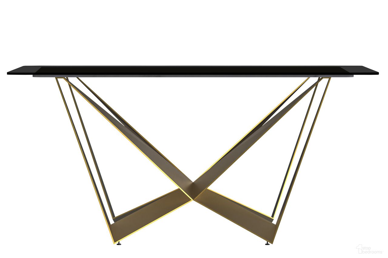 The appearance of Nuvor 62 Inch Dining Table with Glass Top In Gold and Black designed by LeisureMod in the modern / contemporary interior design. This gold/black piece of furniture  was selected by 1StopBedrooms from Nuvor Collection to add a touch of cosiness and style into your home. Sku: NTG-62BL-G. Table Base Style: Pedestal. Material: Glass. Table Top Shape: Rectangular. Size: 32" x 62".