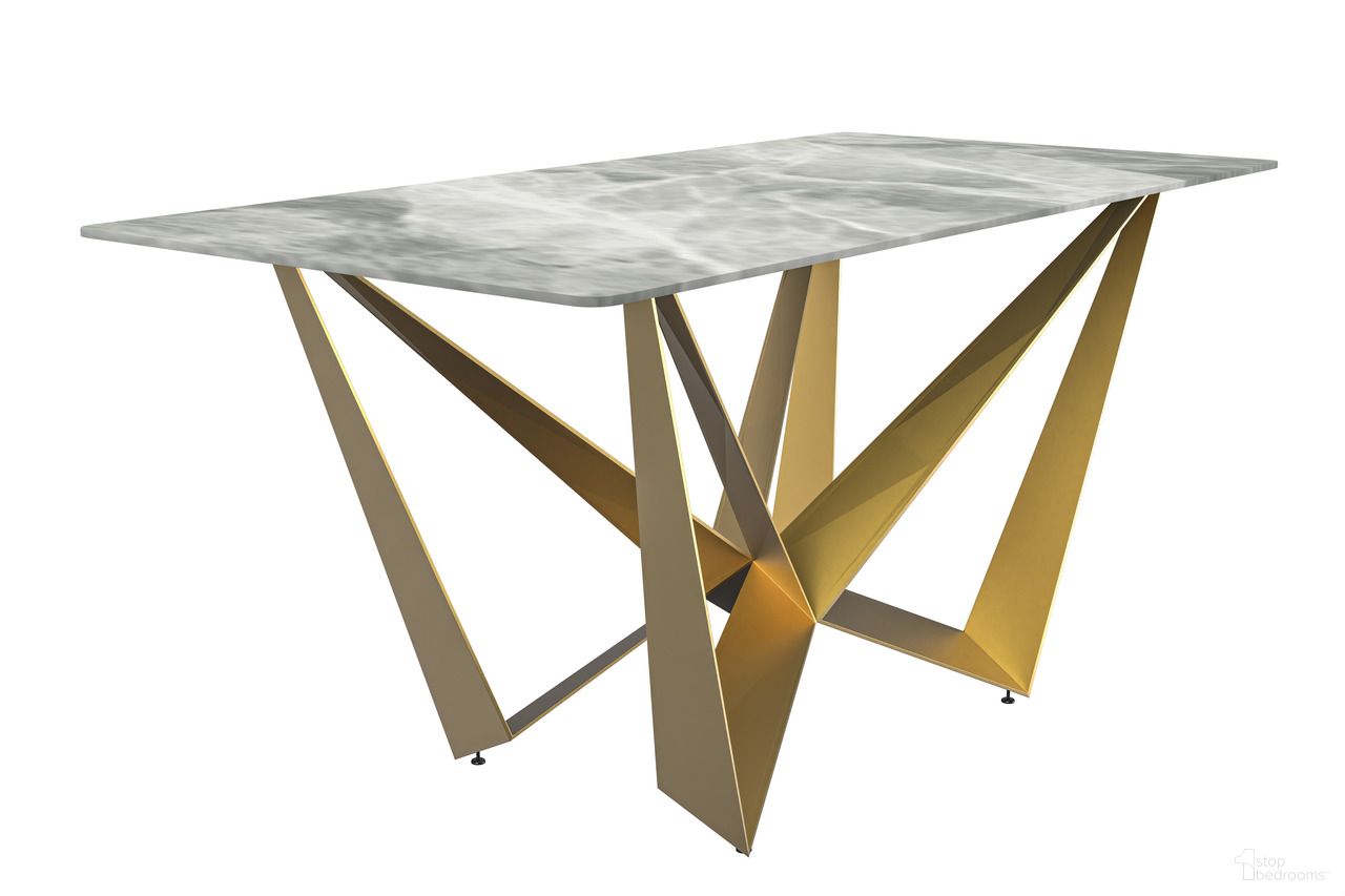 The appearance of Nuvor 71 Inch Dining Table with Sintered Stone Top In Light Grey and Gold designed by LeisureMod in the modern / contemporary interior design. This light grey and gold piece of furniture  was selected by 1StopBedrooms from Nuvor Collection to add a touch of cosiness and style into your home. Sku: NTG-71IGR-S. Table Base Style: Pedestal. Material: Stone. Table Top Shape: Rectangular. Size: 35" x 71".