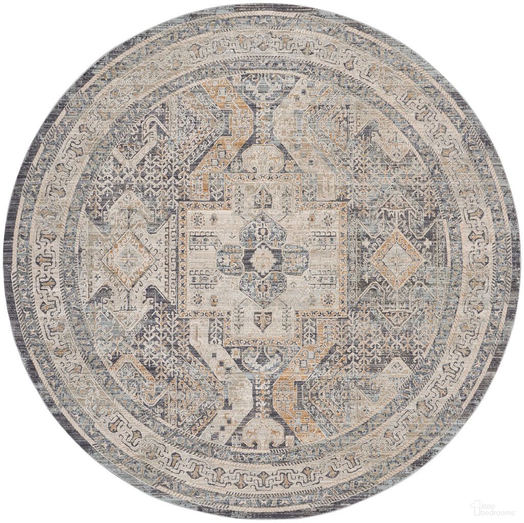 Nyle 7'10" x 7'10" Round Indoor Rug In Ivory and Charcoal