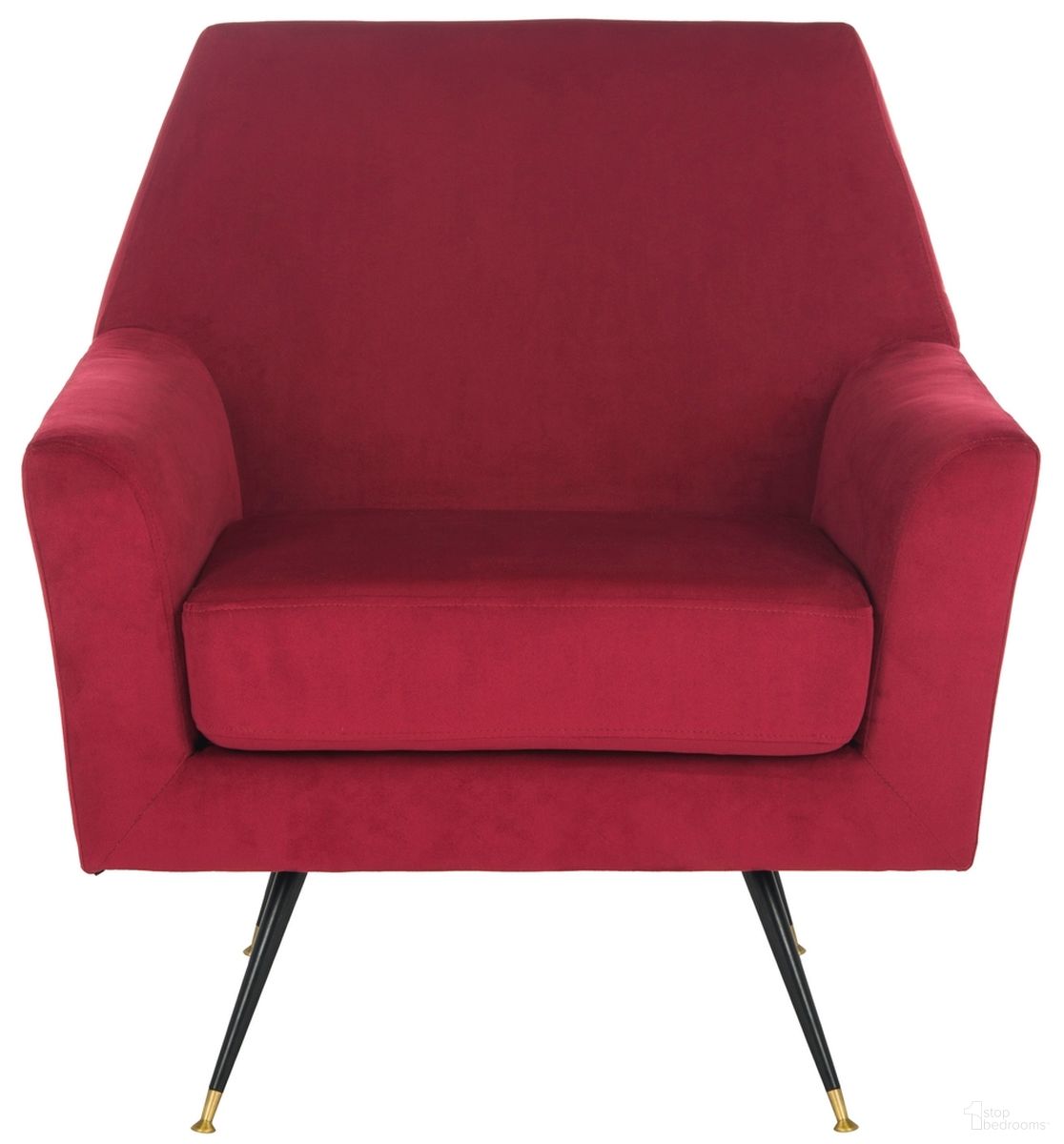 The appearance of Nynette Velvet Retro Mid Century Accent Chair in Maroon designed by Safavieh in the transitional interior design. This maroon piece of furniture  was selected by 1StopBedrooms from Nynette Collection to add a touch of cosiness and style into your home. Sku: FOX6270A. Material: Wood.