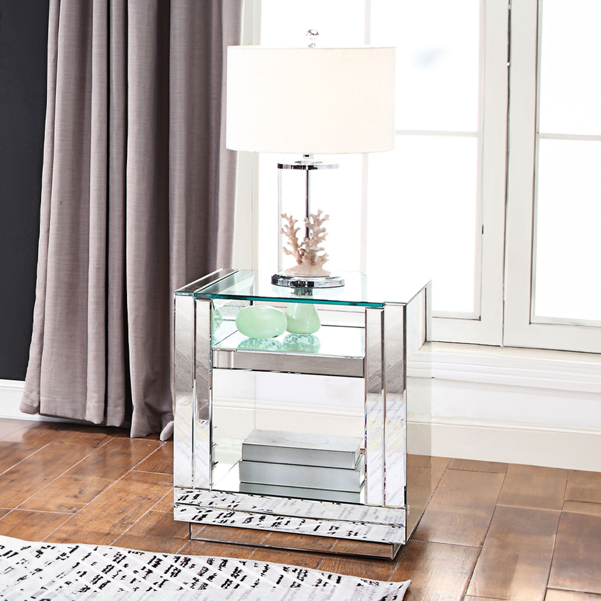 The appearance of Nysa Storage End Table designed by ACME in the glam interior design. This medium color piece of furniture was selected by 1StopBedrooms from Nysa Collection to add a touch of cosiness and style into your home. Sku: 81472. Material: MDF.