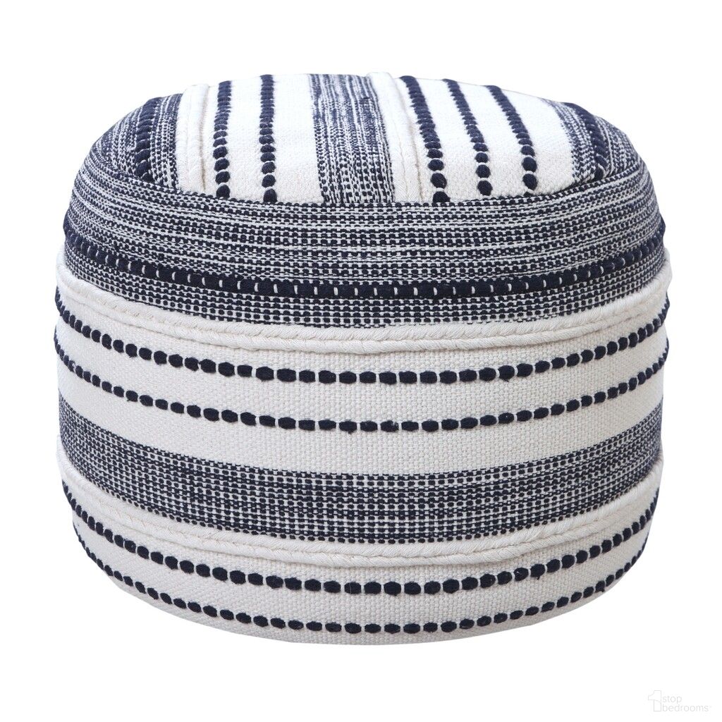 Nyvol Striped Hand-Woven All-Natural Cotton Ottoman Pouf In Blue and White