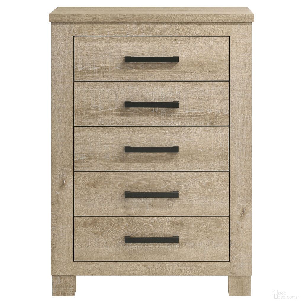 The appearance of Oakglen 5-Drawer Bedroom Chest of Drawers In Weathered Oak designed by Coaster in the rustic / southwestern interior design. This weathered oak piece of furniture  was selected by 1StopBedrooms from Oakglen Collection to add a touch of cosiness and style into your home. Sku: 225105. Material: MDF.
