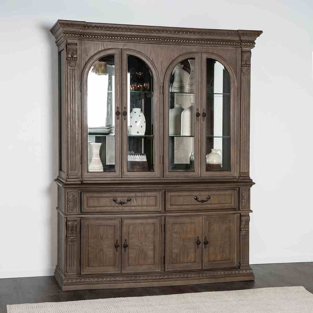The appearance of Oakham Hutch and Buffet In Weathered Oak designed by Furniture of America in the rustic / southwestern interior design. This weathered oak piece of furniture was selected by 1StopBedrooms from Oakham Collection to add a touch of cosiness and style into your home. Sku: FM3418AK-HB-B;FM3418AK-HB-H. Material: Solid Wood.