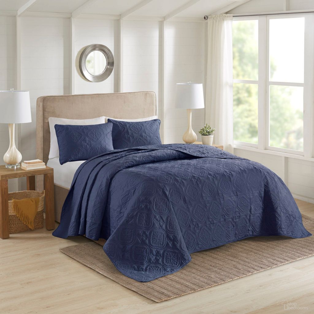 The appearance of Oakley 3 Piece Reversible King/Cal King Bedspread Set In Navy designed by Olliix in the transitional interior design. This navy piece of furniture was selected by 1StopBedrooms from Oakley Collection to add a touch of cosiness and style into your home. Sku: 5DS13-0291. Material: Polyester. Bed Size: King.