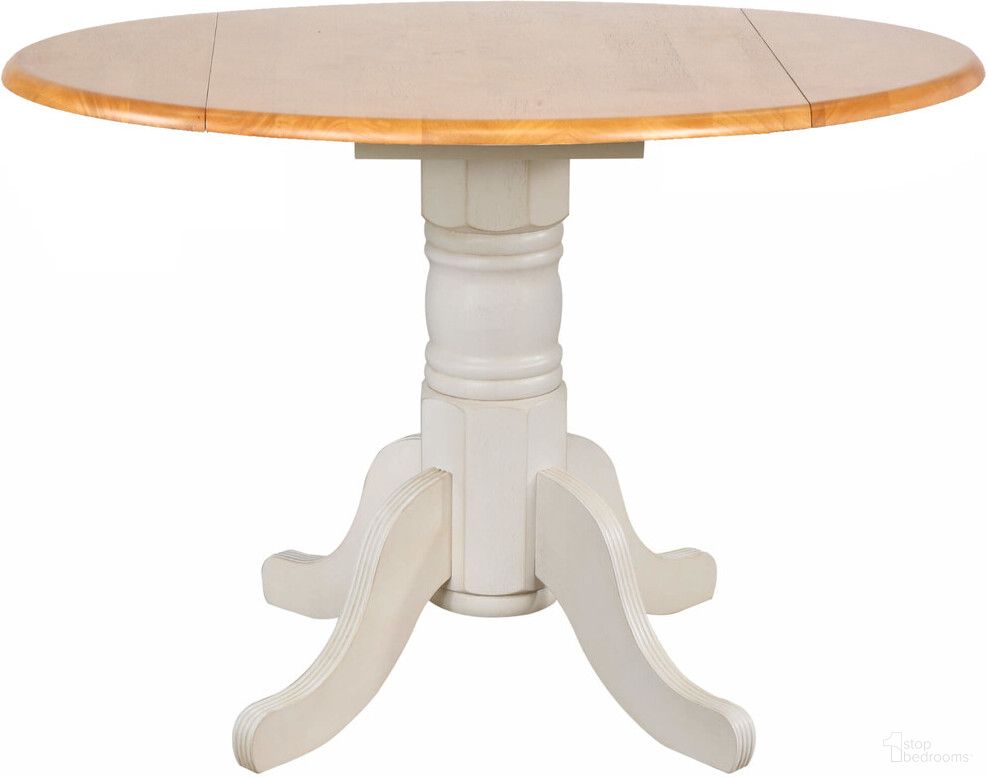 The appearance of Oakley Selections 42 Inch Round Extendable Drop Leaf Table In Antique White And Light Oak designed by Sunset Trading in the traditional interior design. This white and oak piece of furniture was selected by 1StopBedrooms from Oakley Collection to add a touch of cosiness and style into your home. Sku: DLU-TPD-4242-LO-T;DLU-TPD-4242-AW-B. Table Base Style: Pedestal. Table Top Shape: Round. Material: Rubberwood. Size: 42".