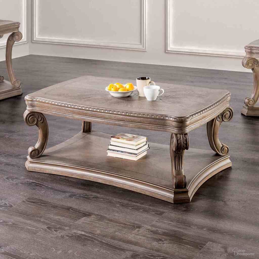The appearance of Oakway Coffee Table In Weathered Oak designed by Furniture of America in the traditional interior design. This weathered oak piece of furniture was selected by 1StopBedrooms from Oakway Collection to add a touch of cosiness and style into your home. Sku: FM4518AK-C. Material: Solid Wood.