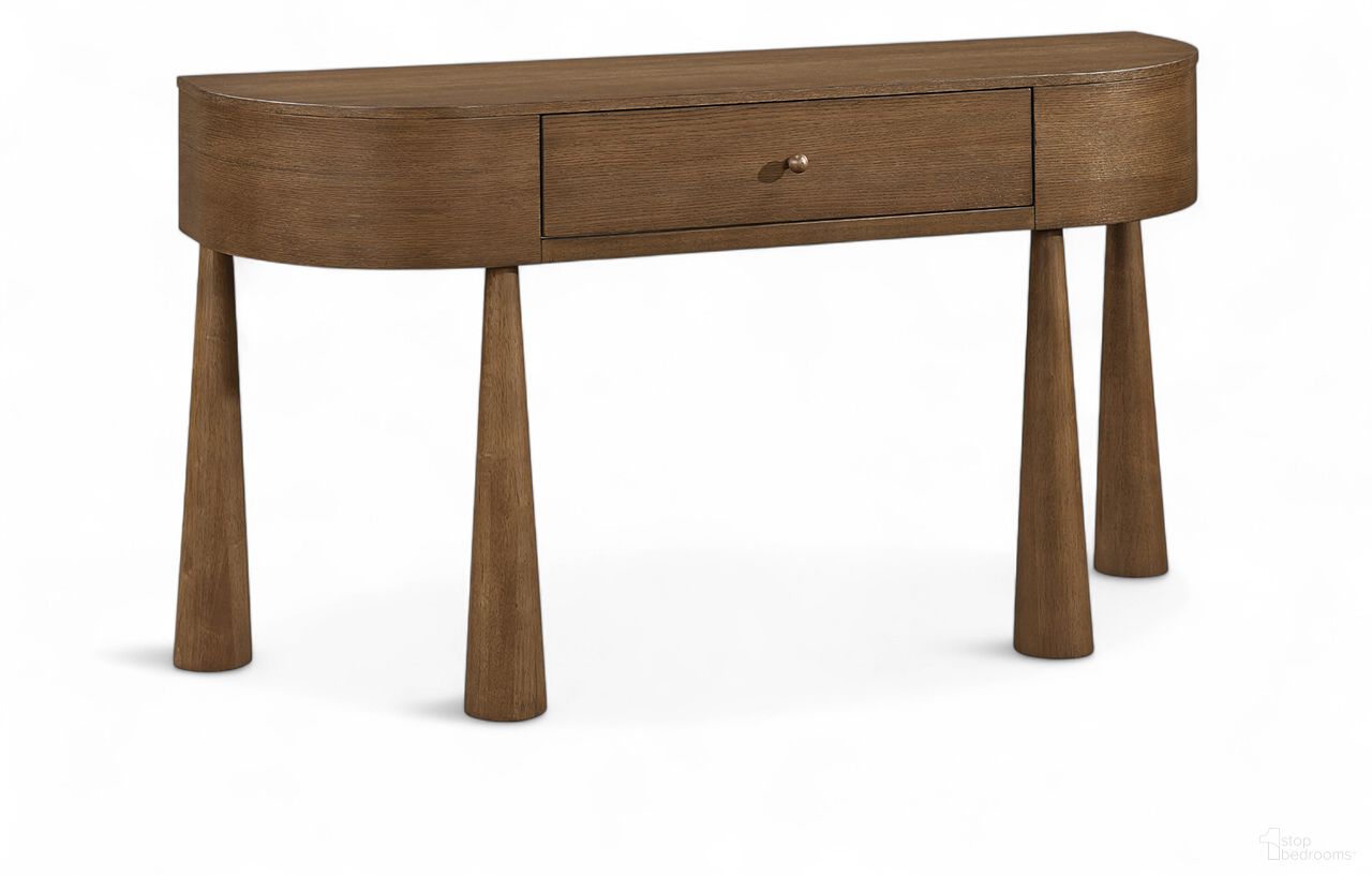 The appearance of Oasis Acacia Veneer and Solid Wood Console Table In Brown designed by Meridian in the transitional interior design. This brown piece of furniture was selected by 1StopBedrooms from Oasis Collection to add a touch of cosiness and style into your home. Sku: 809Brown-T. Material: Acacia.