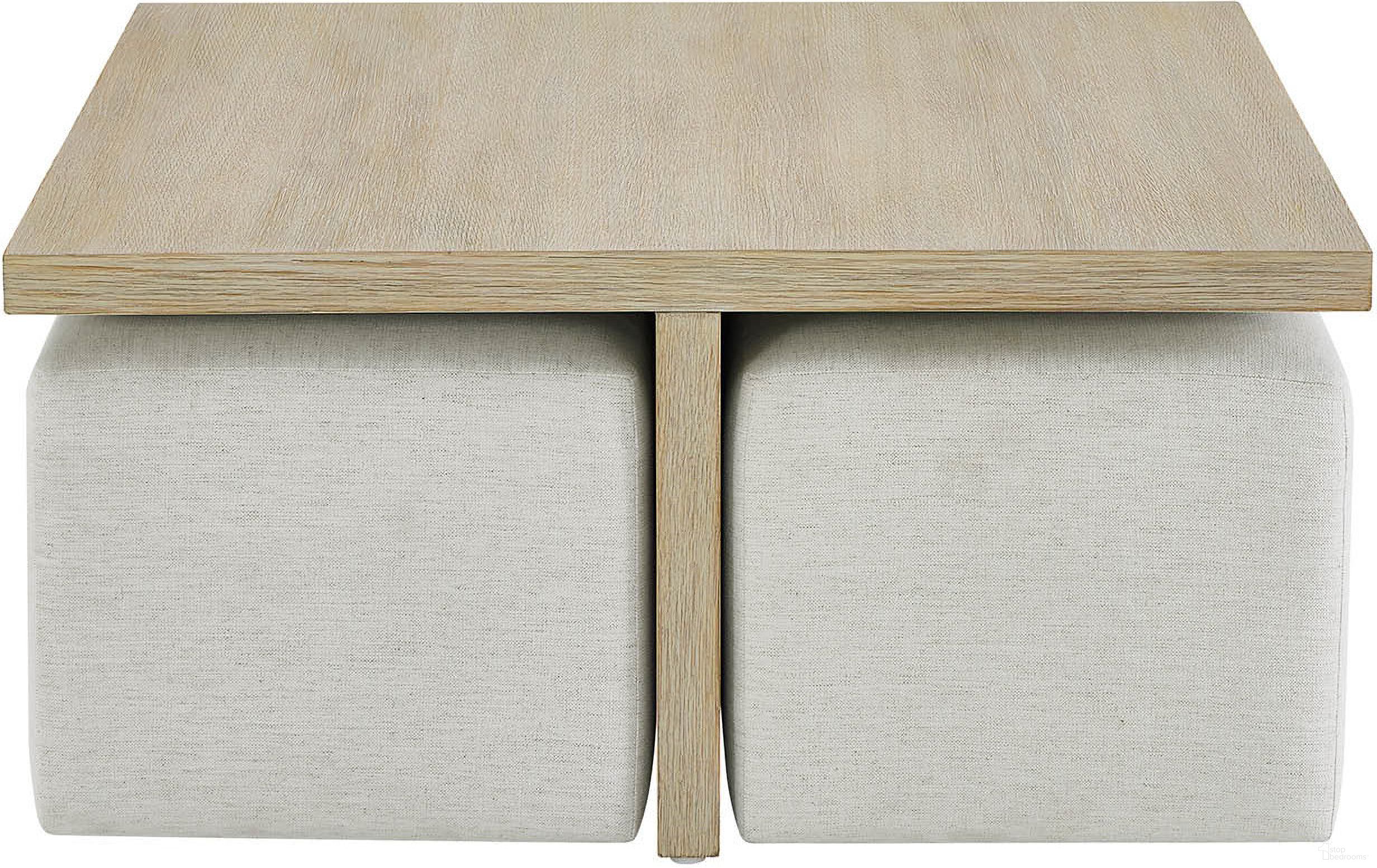 The appearance of Oasis Cocktail Table with Ottomans In Dockside Tan designed by Universal in the transitional interior design. This dockside tan piece of furniture was selected by 1StopBedrooms from Oasis Collection to add a touch of cosiness and style into your home. Sku: U533828. Material: Wood.