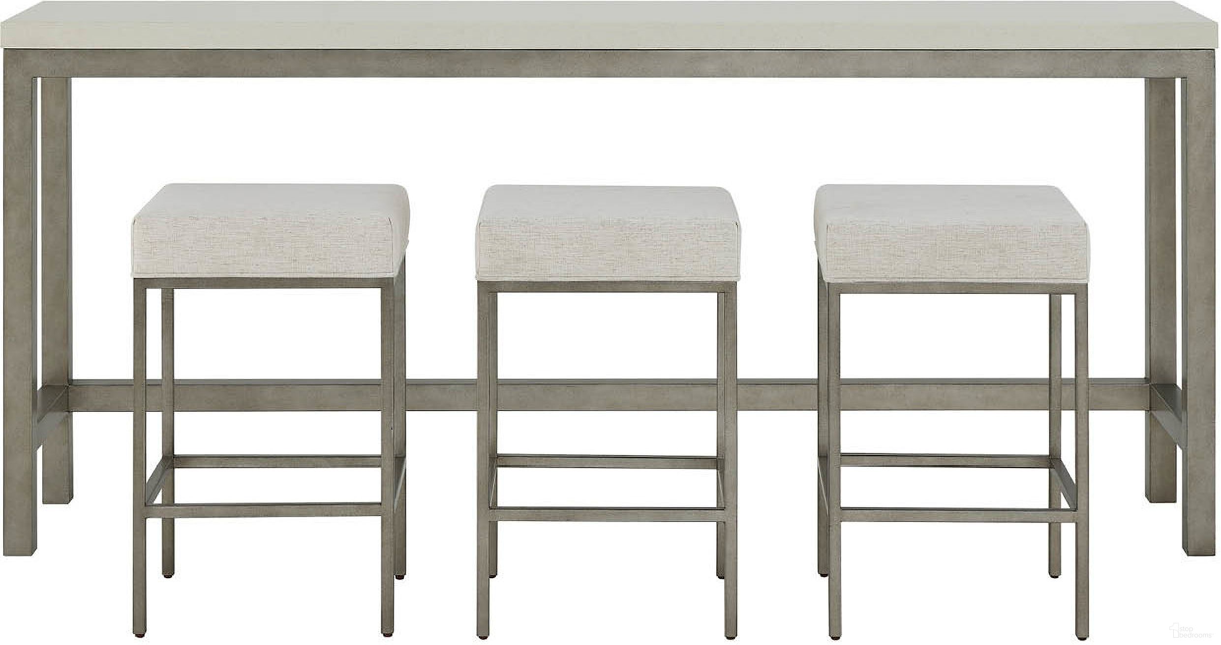 The appearance of Oasis Console with Stools In Antique Nickel designed by Universal in the modern / contemporary interior design. This antique nickel piece of furniture was selected by 1StopBedrooms from Oasis Collection to add a touch of cosiness and style into your home. Sku: U533816. Material: Metal.