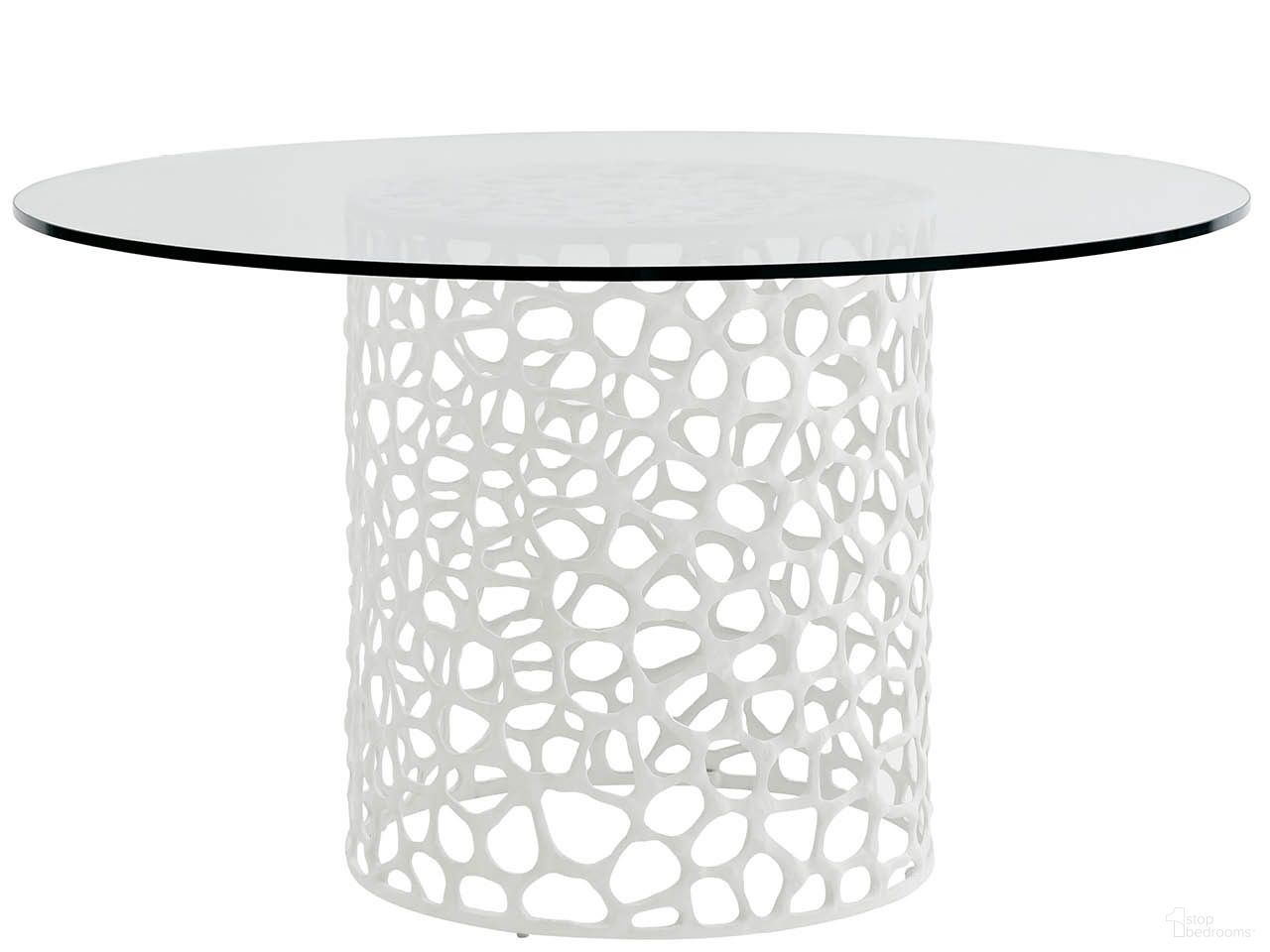 The appearance of Oasis Coral 60 Inch Dining Table In White designed by Universal in the modern / contemporary interior design. This white piece of furniture was selected by 1StopBedrooms from Oasis Collection to add a touch of cosiness and style into your home. Sku: U533656-60. Table Base Style: Pedestal. Table Top Shape: Round. Material: Aluminum. Size: 60".
