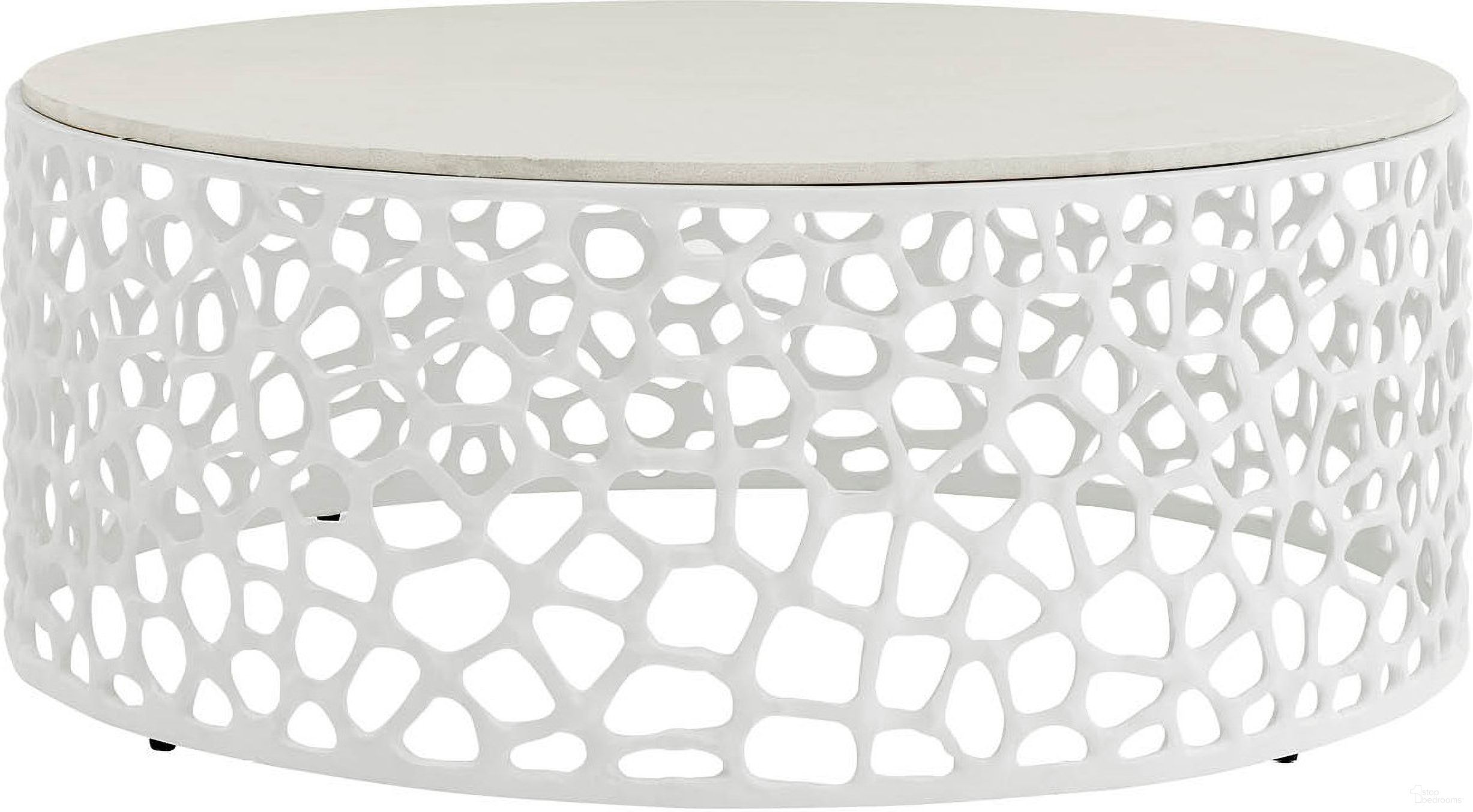 The appearance of Oasis Coral Cocktail Table In White designed by Universal in the modern / contemporary interior design. This white piece of furniture  was selected by 1StopBedrooms from Oasis Collection to add a touch of cosiness and style into your home. Sku: U533801. Material: Aluminum.