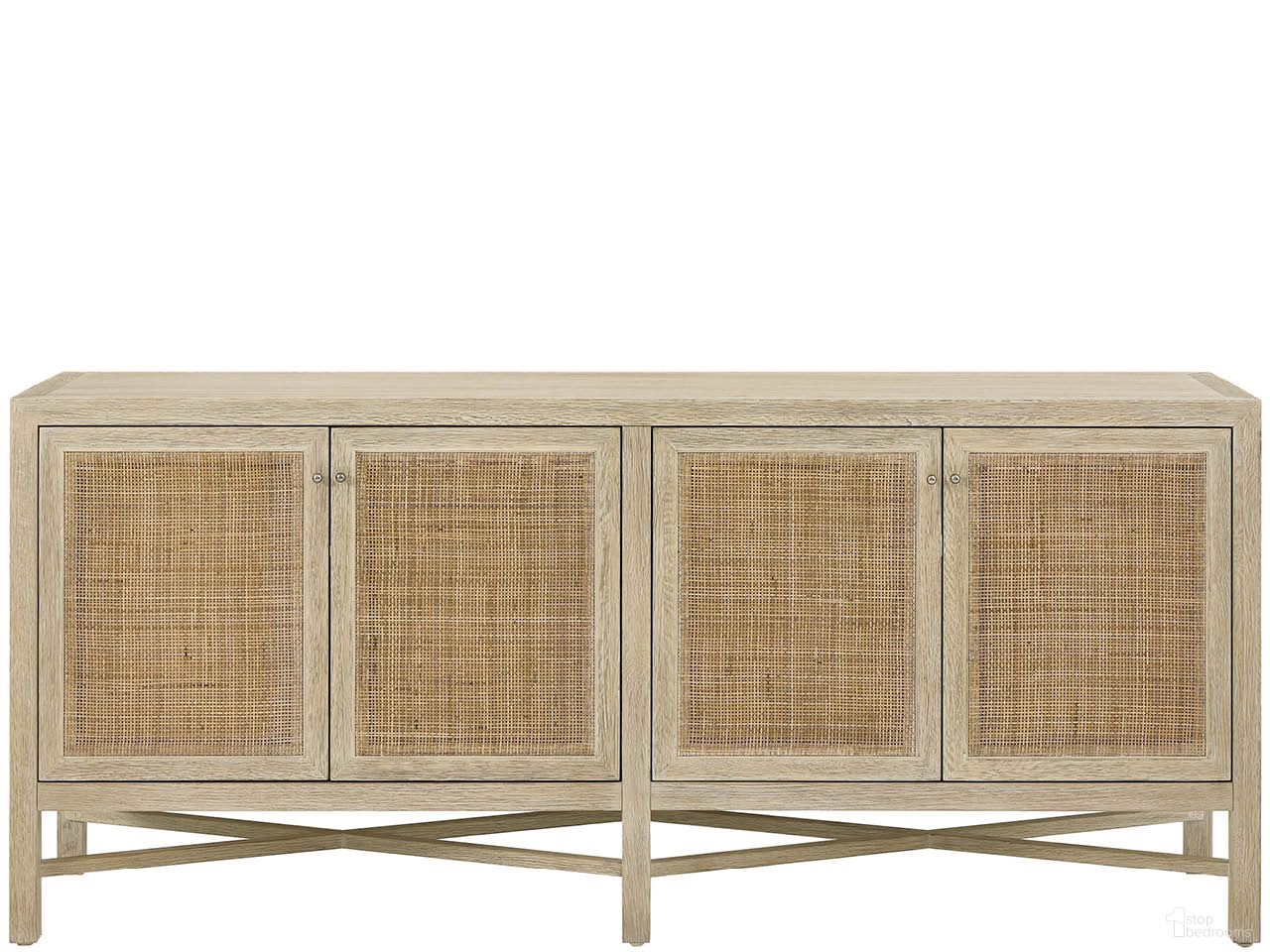 The appearance of Oasis Credenza In Dockside Natural Tan Oak designed by Universal in the transitional interior design. This dockside natural tan oak piece of furniture  was selected by 1StopBedrooms from Oasis Collection to add a touch of cosiness and style into your home. Sku: U533676. Material: Wood.