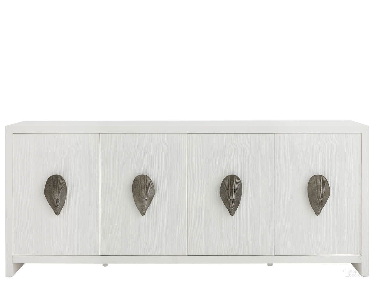 The appearance of Oasis Credenza In Shoreline White designed by Universal in the transitional interior design. This shoreline white piece of furniture was selected by 1StopBedrooms from Oasis Collection to add a touch of cosiness and style into your home. Sku: U533A968. Material: Wood.