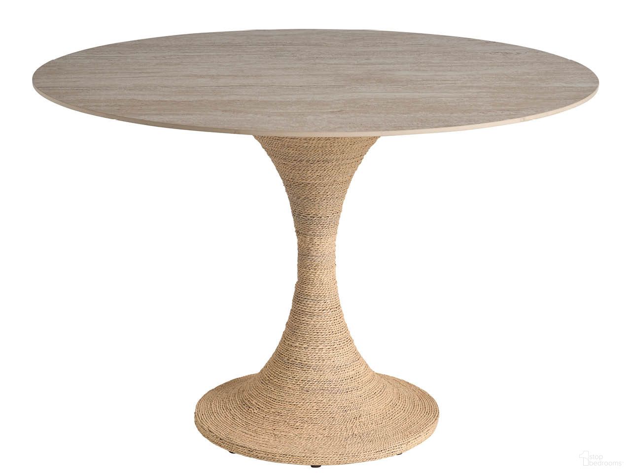 The appearance of Oasis Dining Table In Natual and Travertine designed by Universal in the transitional interior design. This natual and travertine piece of furniture was selected by 1StopBedrooms from Oasis Collection to add a touch of cosiness and style into your home. Sku: U533655. Table Base Style: Pedestal. Table Top Shape: Round. Material: Stone. Size: 44".