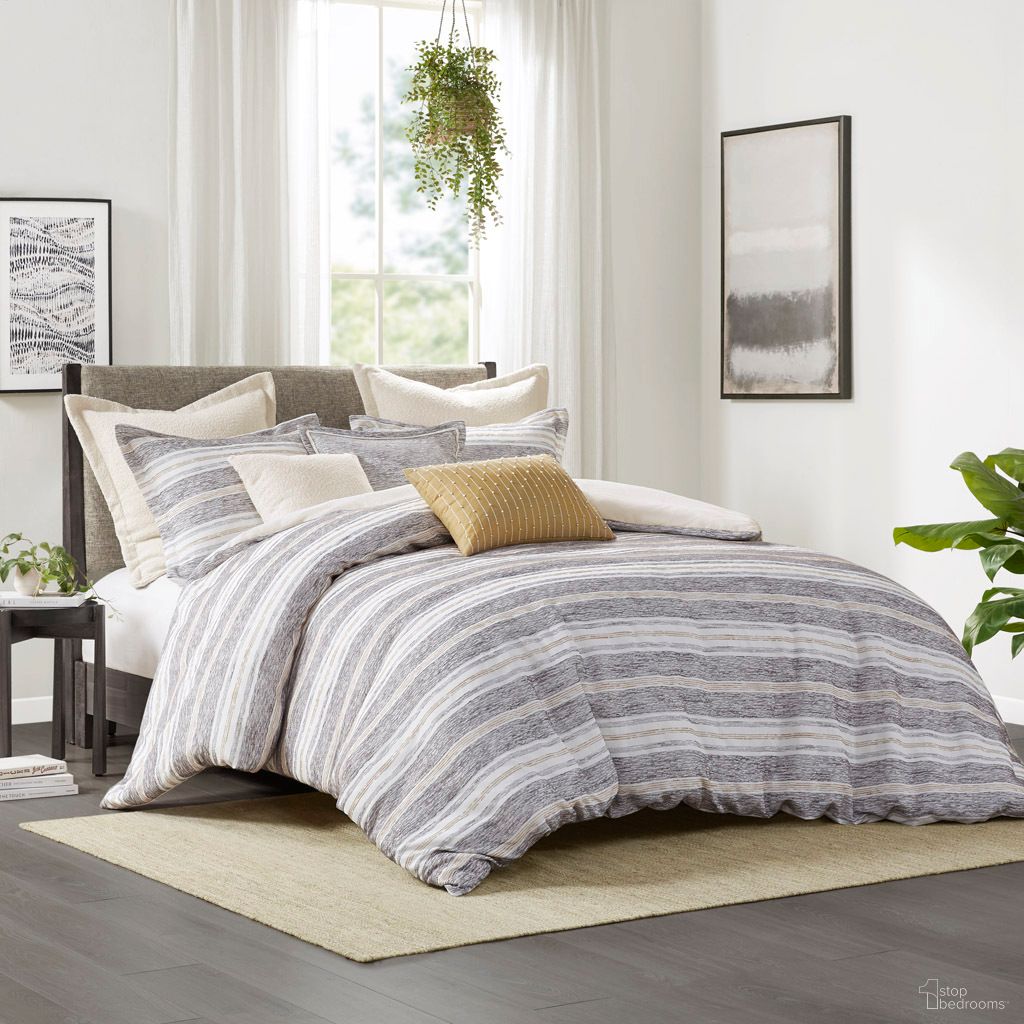 Oasis Oversized Chenille Jacquard Striped 8 Piece Full/Queen Comforter Set with Euro Shams and Throw Pillows In Charcoal