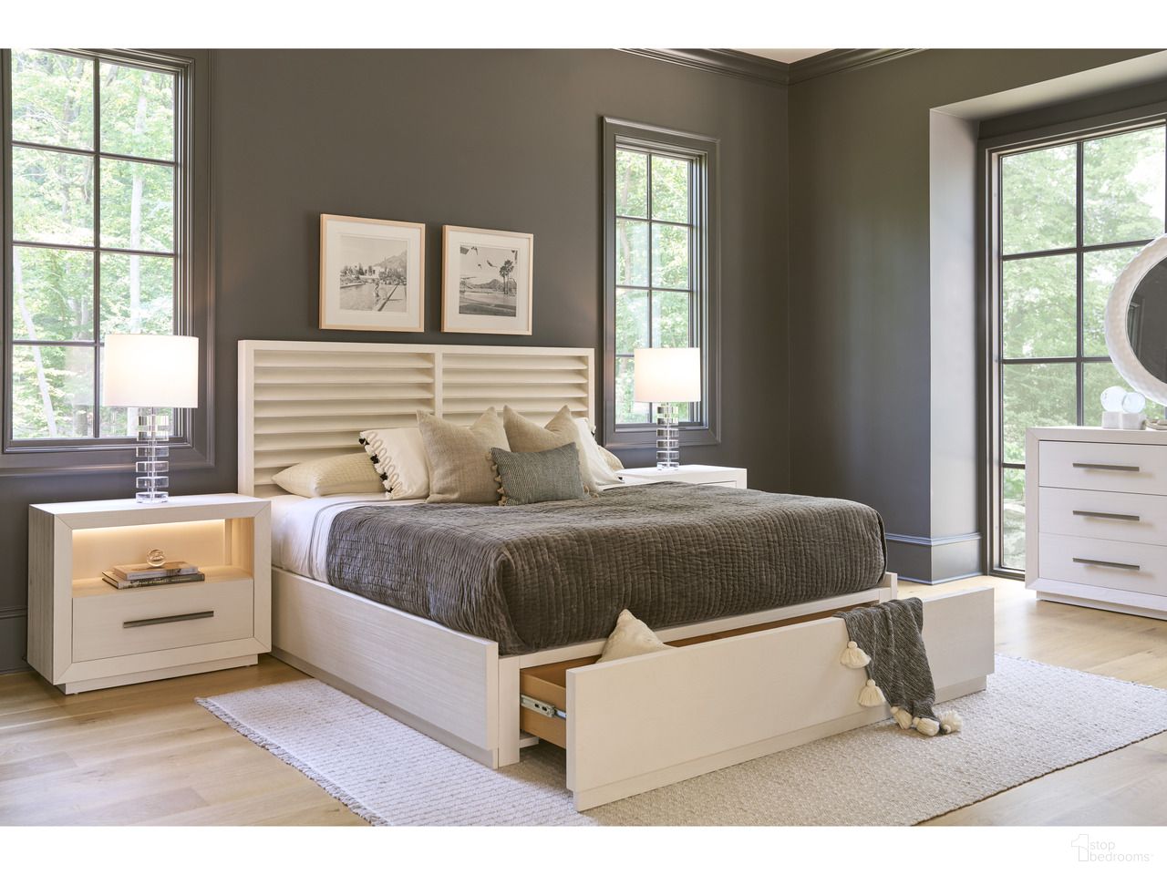 Oasis Shoreline Panel Storage Bedroom Set In White Pine