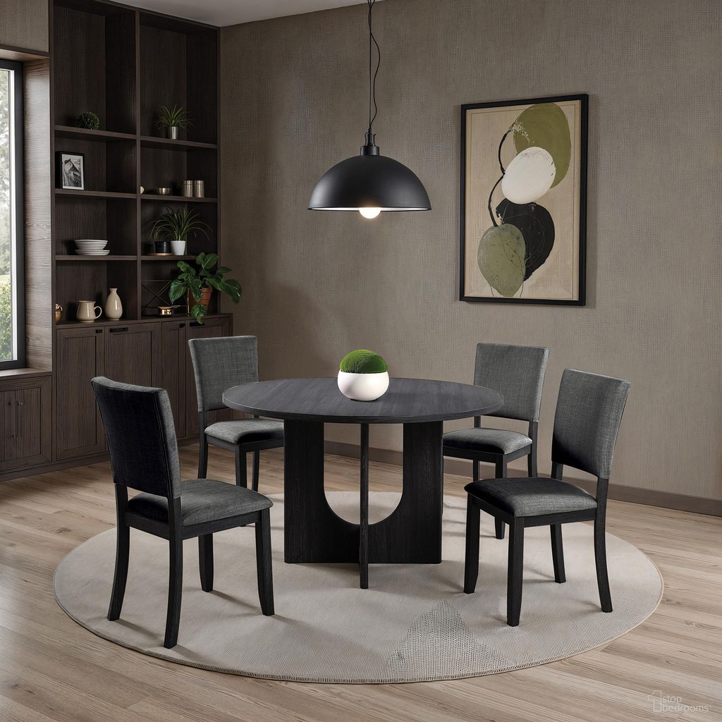 The appearance of Oberto Round Dining Room Set In Dark Gray designed by Furniture of America in the transitional interior design. This dark gray piece of furniture  was selected by 1StopBedrooms from Oberto Collection to add a touch of cosiness and style into your home. Sku: SL3406DG-RT;SL3406DG-SC-4PK. Table Top Shape: Round. Material: Engineered Wood. Size: 47".