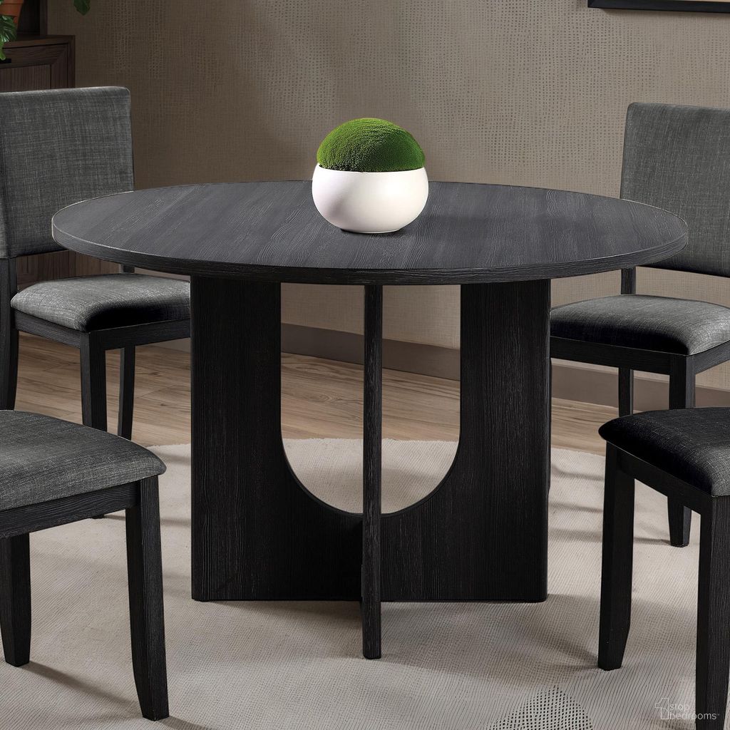The appearance of Oberto Round Dining TableDark Gray designed by Furniture of America in the transitional interior design. This dark gray piece of furniture  was selected by 1StopBedrooms from Oberto Collection to add a touch of cosiness and style into your home. Sku: SL3406DG-RT. Table Base Style: Pedestal. Table Top Shape: Round. Material: Rubberwood. Size: 47".
