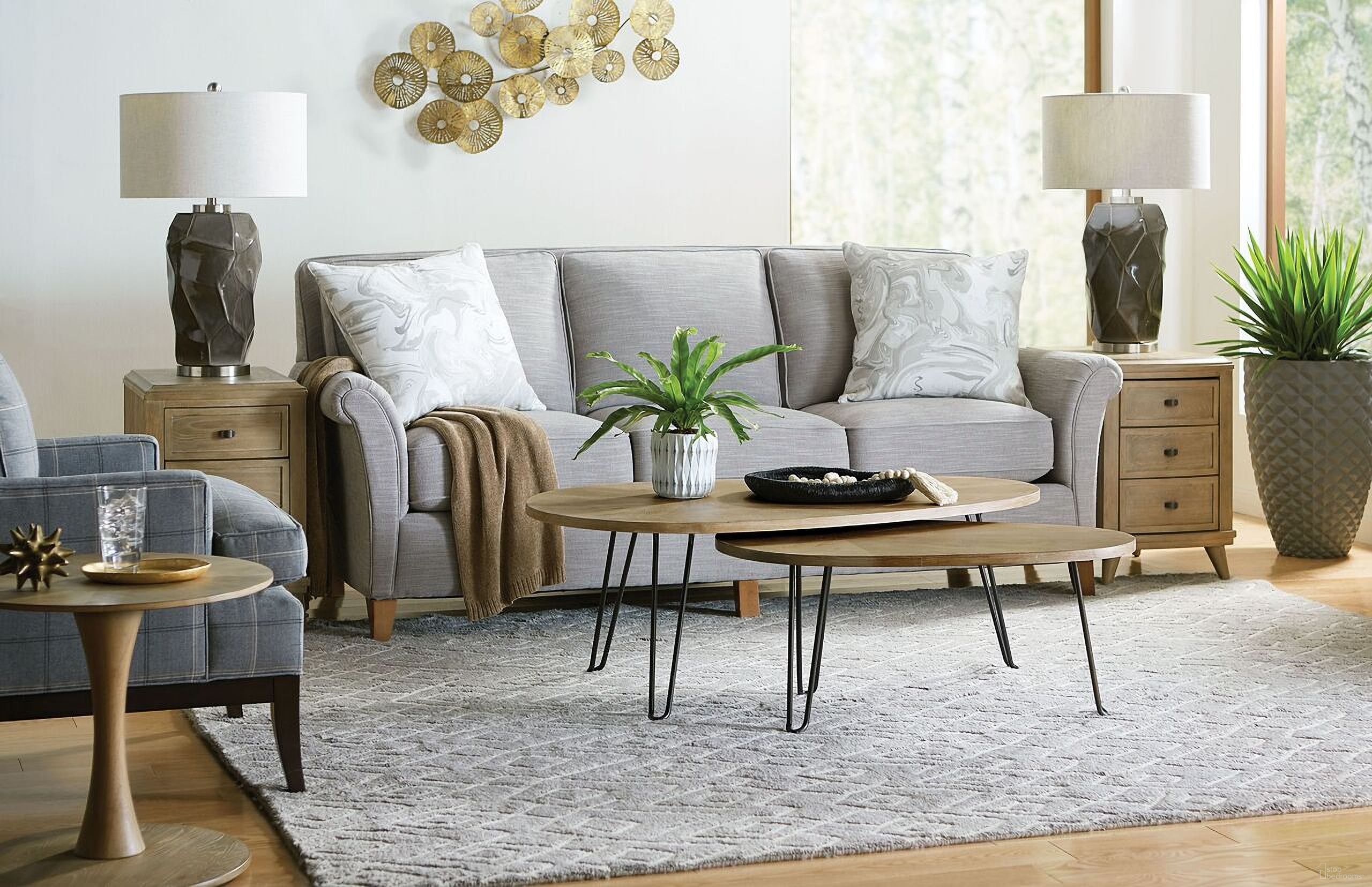 The appearance of Oblique Wirebrushed Natural Cerused Elm Bunching Occasional Table Set designed by Hammary in the modern / contemporary interior design. This brown piece of furniture  was selected by 1StopBedrooms from Oblique Collection to add a touch of cosiness and style into your home. Sku: 834-913;834-918. Material: Wood.