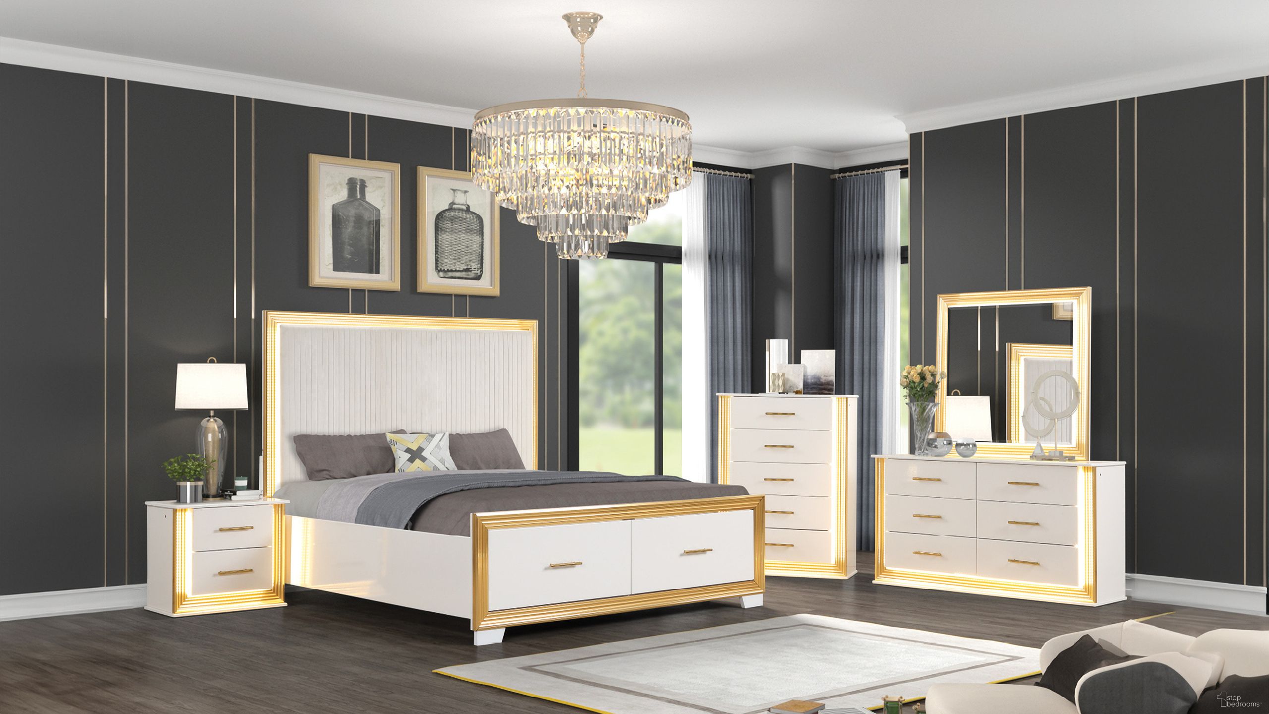 The appearance of Obsession 5 PC King Bedroom Set Made with Wood In White designed by Galaxy Home Furnishings in the modern / contemporary interior design. This white piece of furniture  was selected by 1StopBedrooms from Obsession Collection to add a touch of cosiness and style into your home. Sku: 698781026304;698781236611;698781177631;698781281673-1;698781281673-2;698781281673-3;698781085318. Bed Type: Storage Bed. Material: Wood. Bed Size: King.