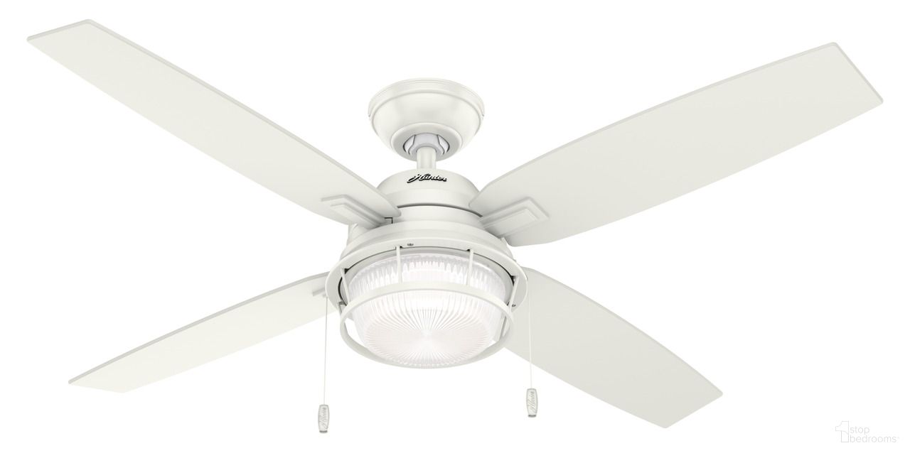 Ocala 52 Inch Damp Rated Ceiling Fan with LED Light Kit and Pull Chain In Fresh White