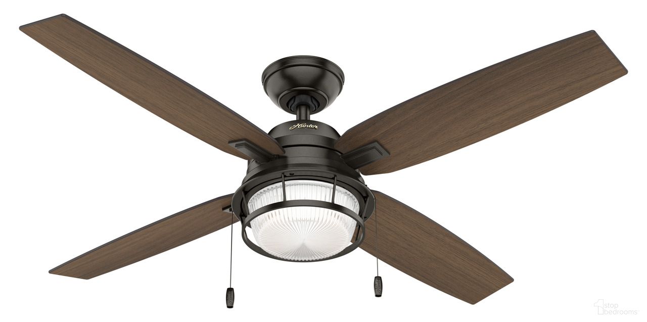 Ocala 52 Inch Damp Rated Ceiling Fan with LED Light Kit and Pull Chain In Noble Bronze and Roasted Maple