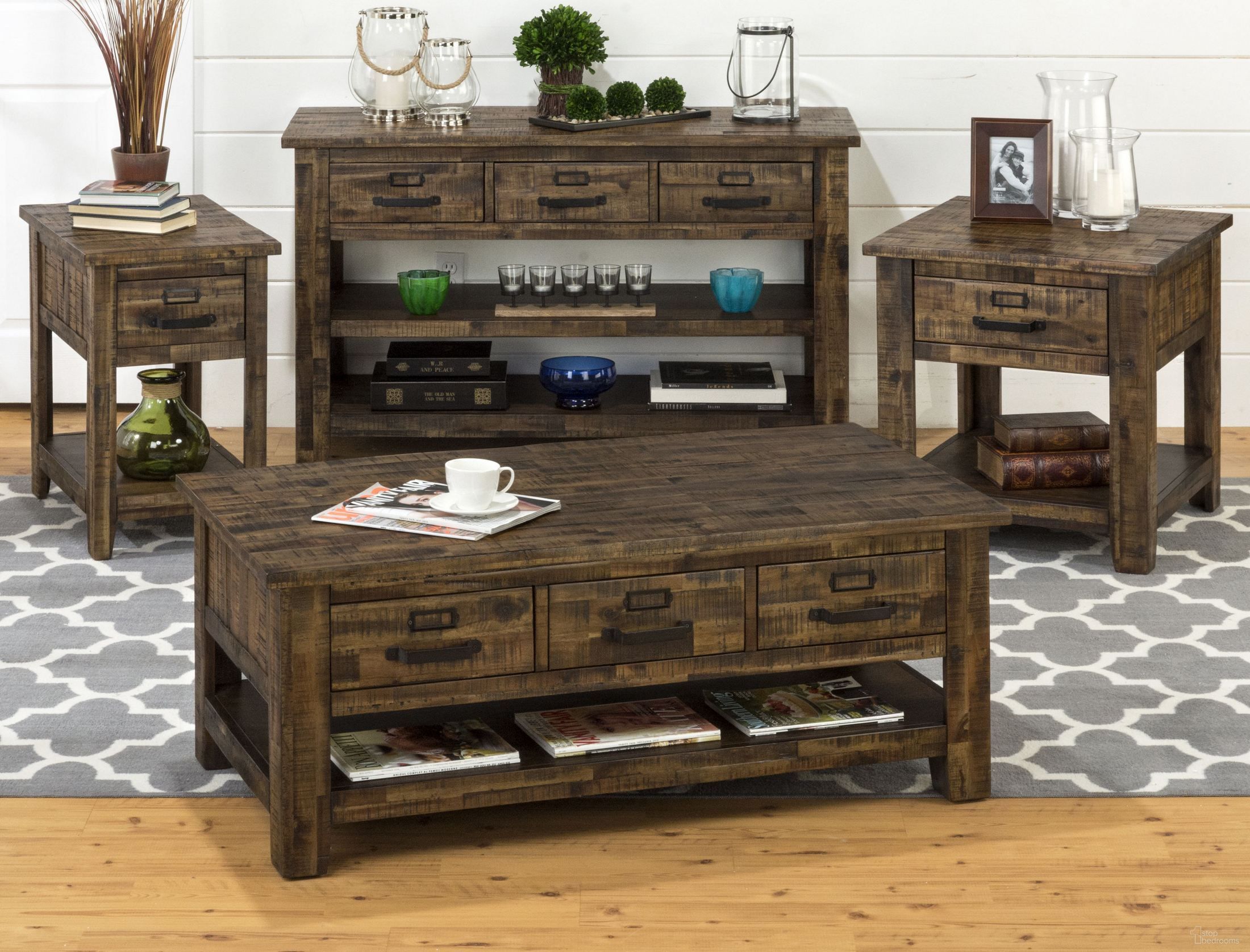 The appearance of Cannon Valley Occasional Table Set designed by Jofran in the transitional interior design. This brown piece of furniture was selected by 1StopBedrooms from Cannon Valley Collection to add a touch of cosiness and style into your home. Sku: 1510-1;1510-7. Material: Wood.