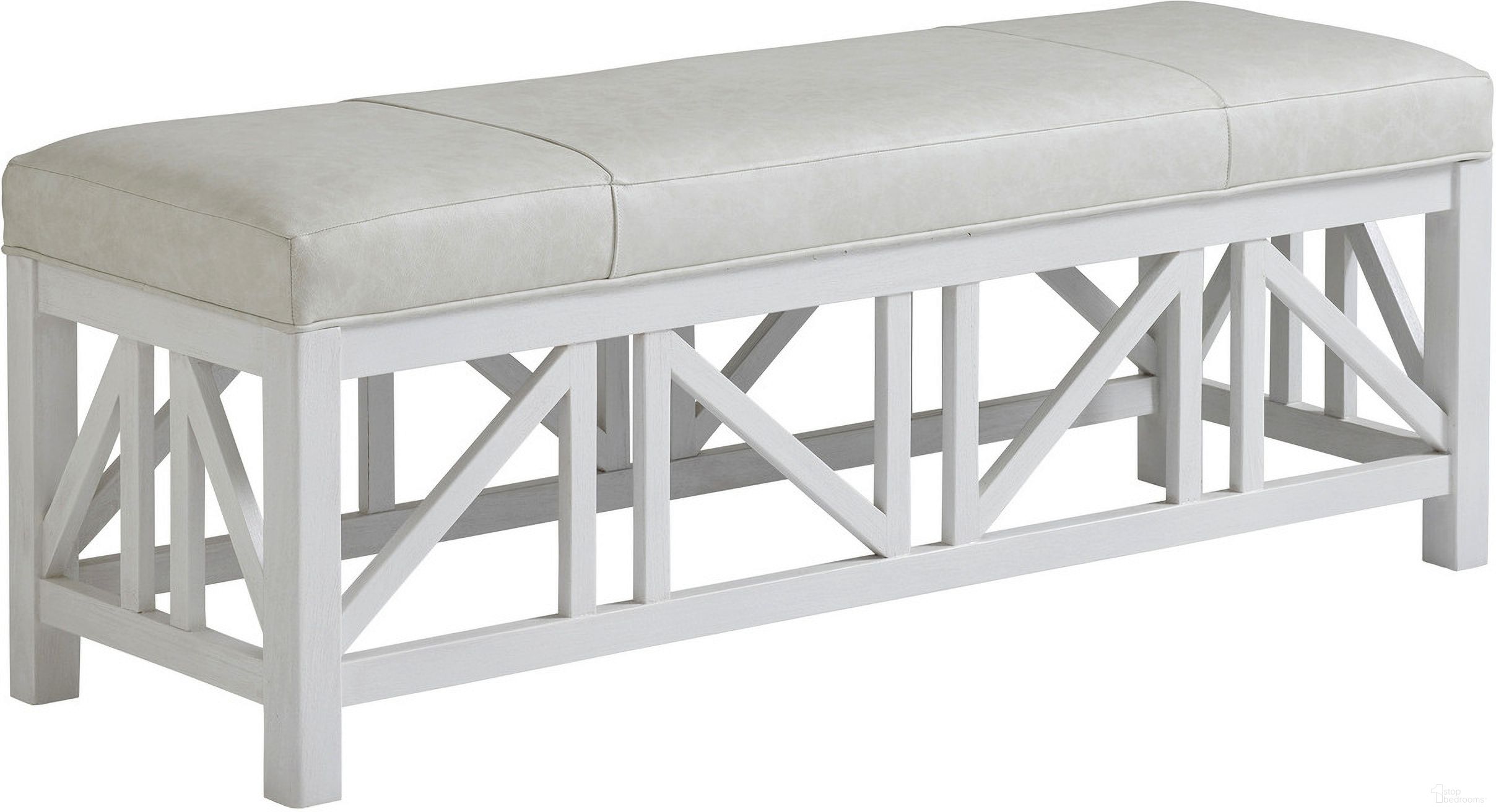 The appearance of Ocean Breeze Birkdale Leather Bench designed by Tommy Bahama in the transitional interior design. This ivory and white piece of furniture was selected by 1StopBedrooms from Ocean Breeze Collection to add a touch of cosiness and style into your home. Sku: LL1944-25-40. Material: Leather.