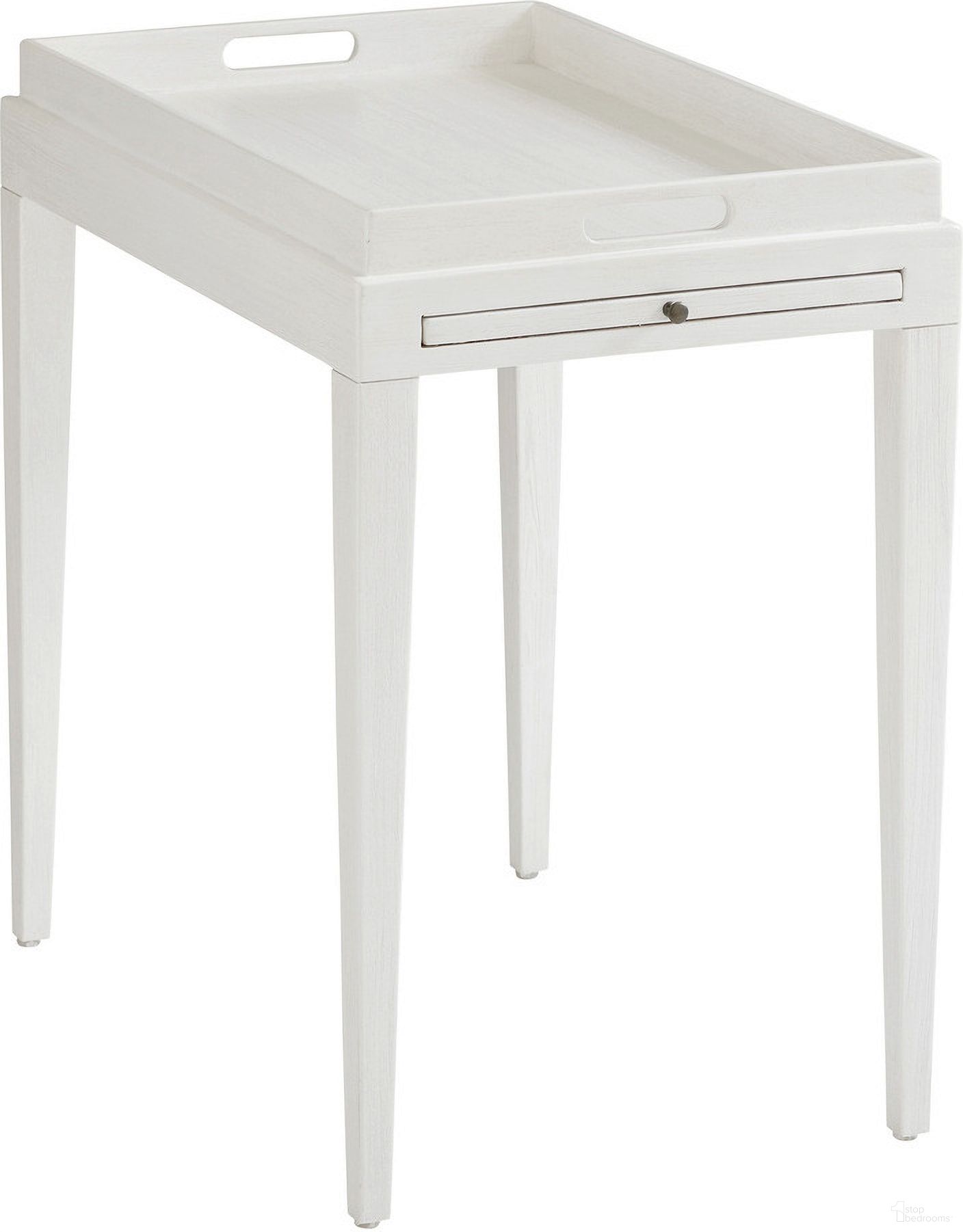 The appearance of Ocean Breeze Broad River Rectangular End Table In Sand designed by Tommy Bahama in the transitional interior design. This sand piece of furniture was selected by 1StopBedrooms from Ocean Breeze Collection to add a touch of cosiness and style into your home. Sku: 570-952. Material: Wood.