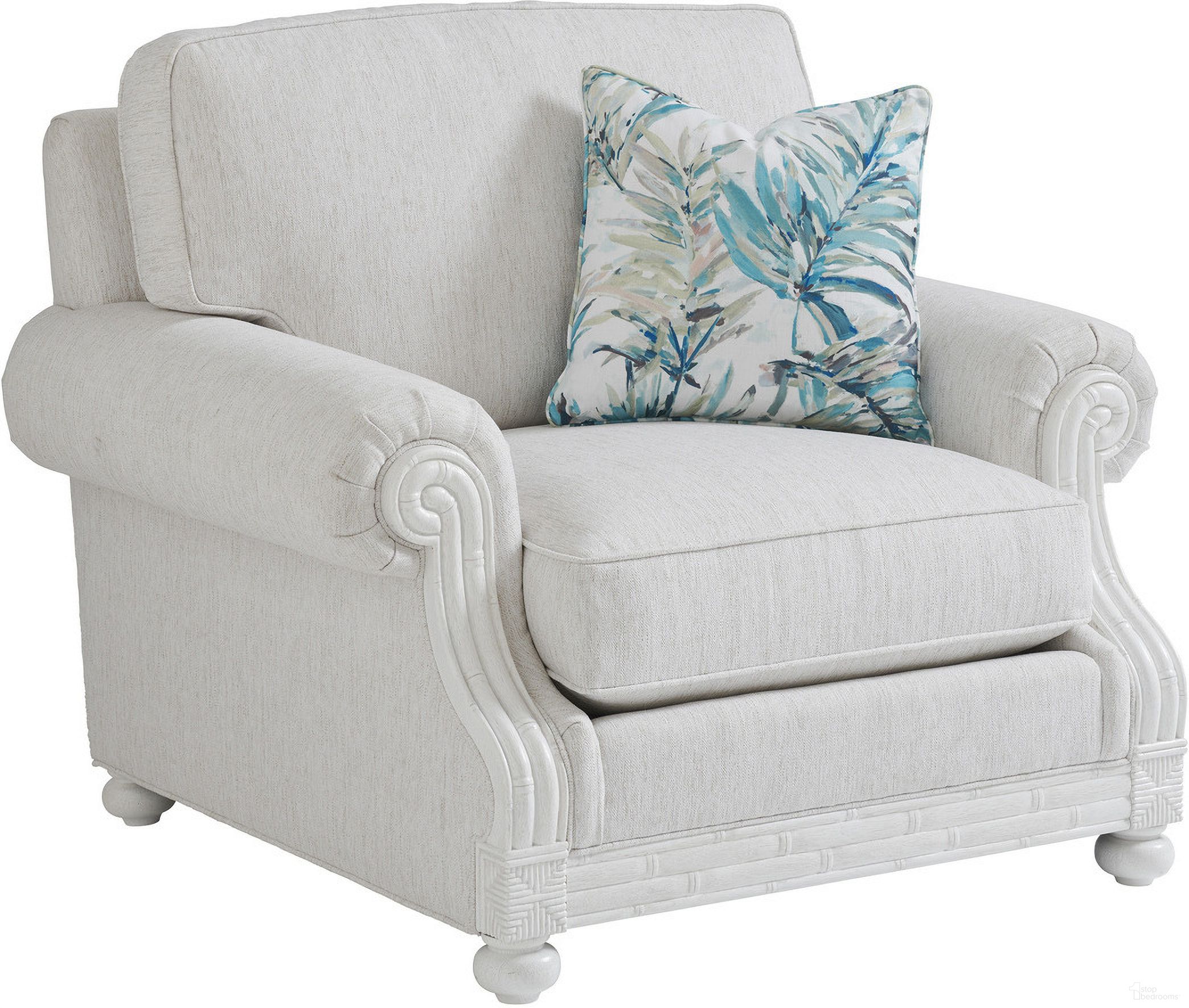 The appearance of Ocean Breeze Coral Gables Chair In Sailcloth designed by Tommy Bahama in the coastal interior design. This sailcloth piece of furniture  was selected by 1StopBedrooms from Ocean Breeze Collection to add a touch of cosiness and style into your home. Sku: 7869-11-01. Material: Fabric.