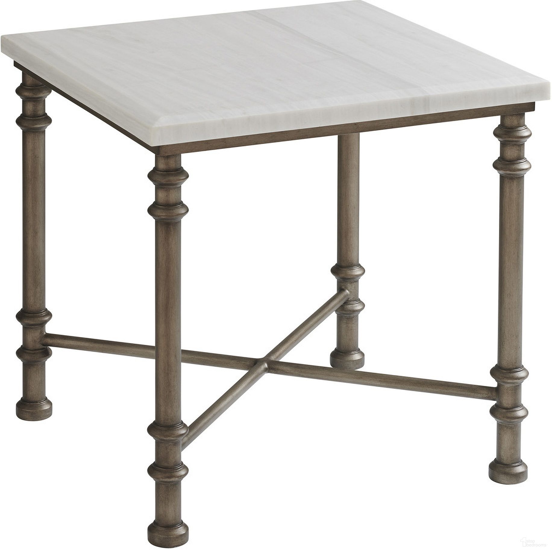 The appearance of Ocean Breeze Flagler Square Marble Top End Table In Sand designed by Tommy Bahama in the transitional interior design. This sand piece of furniture  was selected by 1StopBedrooms from Ocean Breeze Collection to add a touch of cosiness and style into your home. Sku: 570-953. Material: Wood.