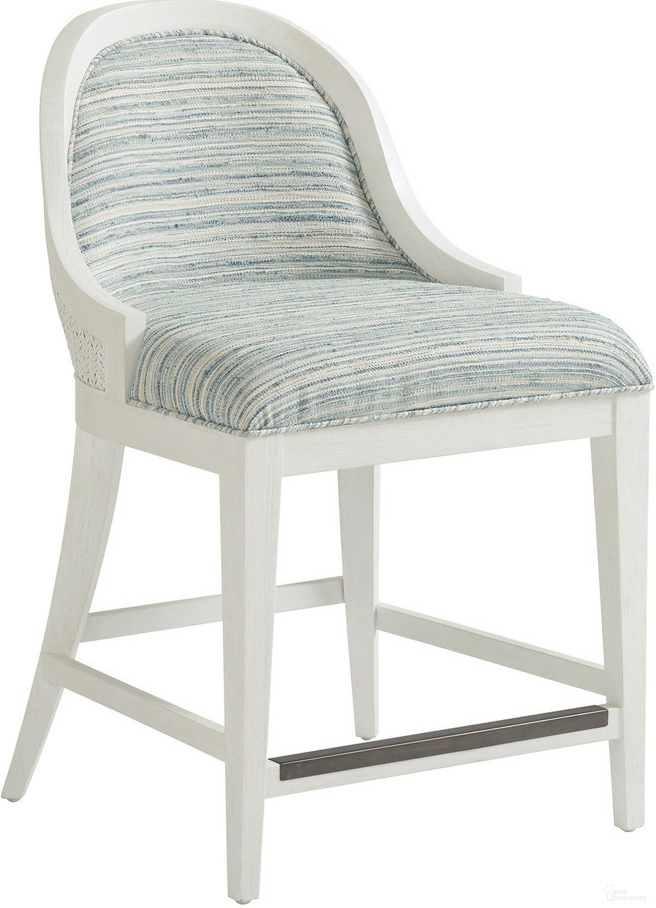 The appearance of Ocean Breeze Lantana Counter Stool In Sand designed by Tommy Bahama in the transitional interior design. This sand piece of furniture  was selected by 1StopBedrooms from Ocean Breeze Collection to add a touch of cosiness and style into your home. Sku: 570-895-40. Material: Wood.