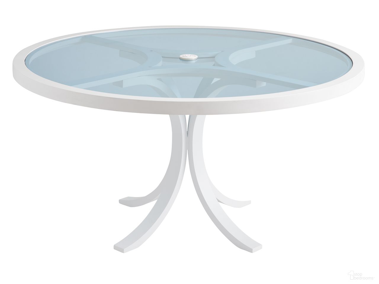 The appearance of Ocean Breeze Promenade Round Dining Table In White designed by Tommy Bahama in the coastal interior design. This white piece of furniture  was selected by 1StopBedrooms from Ocean Breeze Promenade Collection to add a touch of cosiness and style into your home. Sku: 3460-870C. Table Top Shape: Round. Material: Glass.