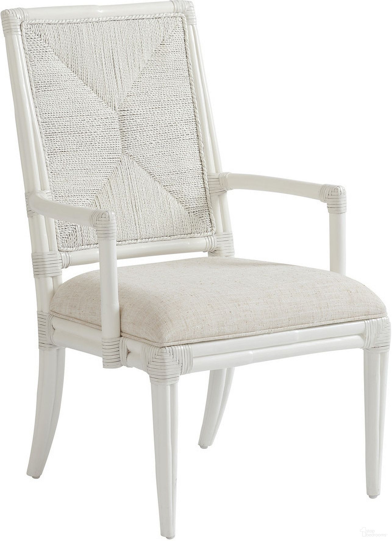 The appearance of Ocean Breeze Regatta Arm Chair In Sand 01-0570-881-01 designed by Tommy Bahama in the transitional interior design. This sand piece of furniture  was selected by 1StopBedrooms from Ocean Breeze Collection to add a touch of cosiness and style into your home. Sku: 570-881-01. Material: Wood. Chair Type: Arm Chair.