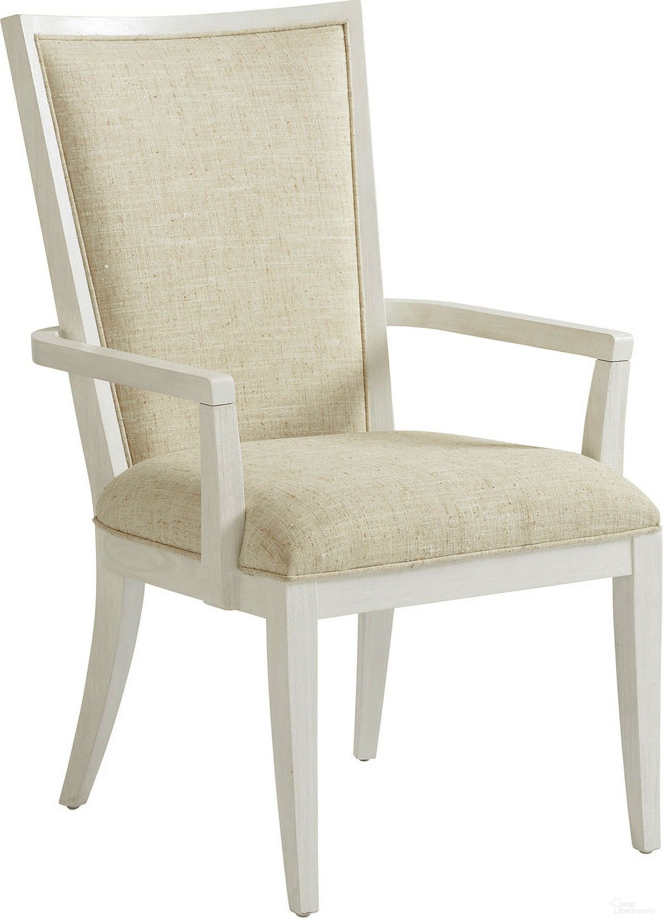 The appearance of Ocean Breeze Sea Winds Upholstered Arm Chair In Sand designed by Tommy Bahama in the transitional interior design. This sand piece of furniture  was selected by 1StopBedrooms from Ocean Breeze Collection to add a touch of cosiness and style into your home. Sku: 570-883-01. Material: Wood. Chair Type: Arm Chair.