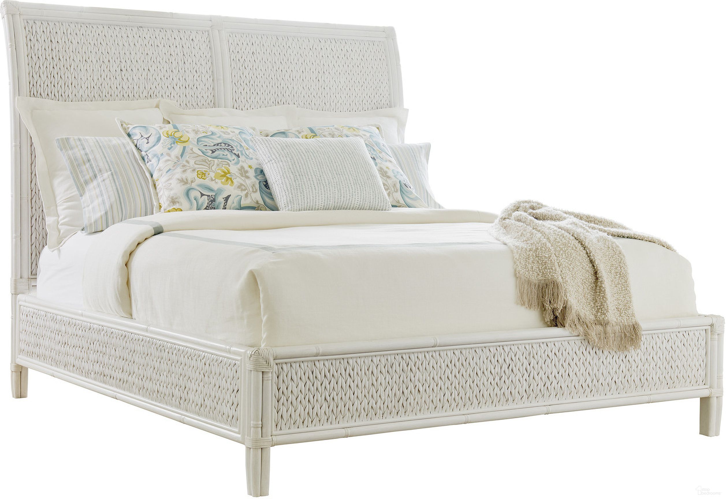 The appearance of Ocean Breeze Siesta Key Woven Queen Bed In Sand designed by Tommy Bahama in the transitional interior design. This sand piece of furniture was selected by 1StopBedrooms from Ocean Breeze Collection to add a touch of cosiness and style into your home. Sku: 570-133C. Bed Type: Panel Bed. Material: Wood. Bed Size: Queen.